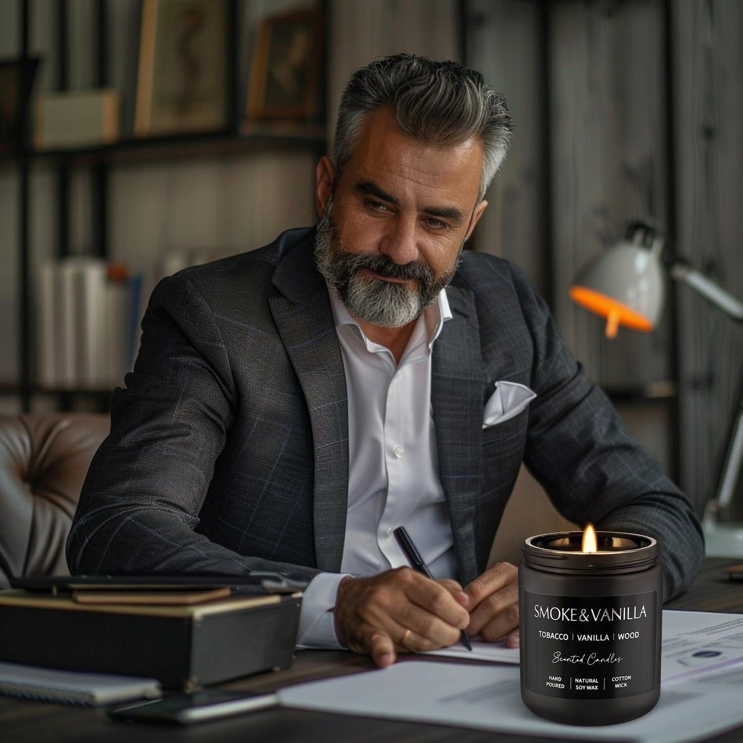 Scented Candles Gift Set - 4 Pack (7oz Each) Soy Wax Aromatherapy Candles with Essential Oils, Smokeless - Leather & Smoke, Vanilla Oakmoss, Lavender - Relaxing Fragrance for Home, Office, Yoga