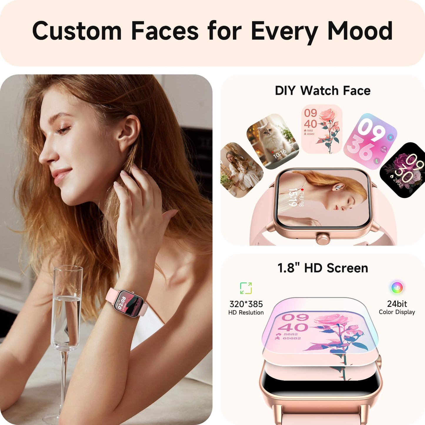 Smart Watches for Women, 1.8" HD Smart Watch (Answer/Make Call) for iPhone/Android, Alexa Bulit-in, Fitness Watch with Sleep/Health Monitor, Watches for Women with 110 Sport Mode, IP68 Waterproof 