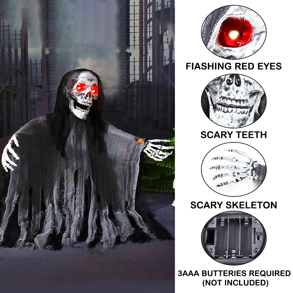 Screaming Halloween Decoration Animated Zombie Skeleton Ghosts with Motion Sensor Scary Sound and Flashing LED Eyes for Halloween Outdoor Indoor Yard Garden Decor(Black)