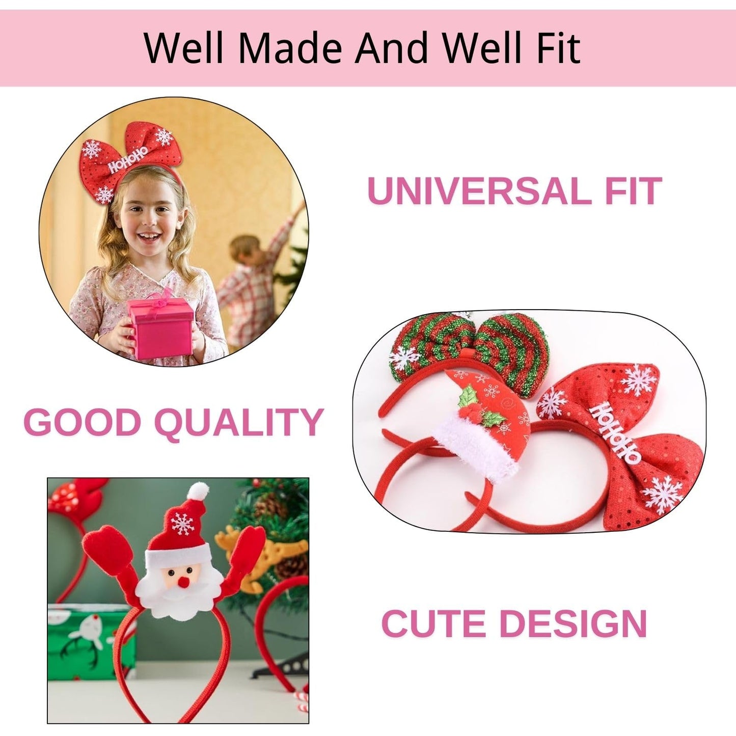 SEVEN STYLE 12 PCS Holiday Headbands, Cute Christmas Head Hat Toppers, Great Fun and Festive for Christmas Party Favors and Holiday Photos Booth