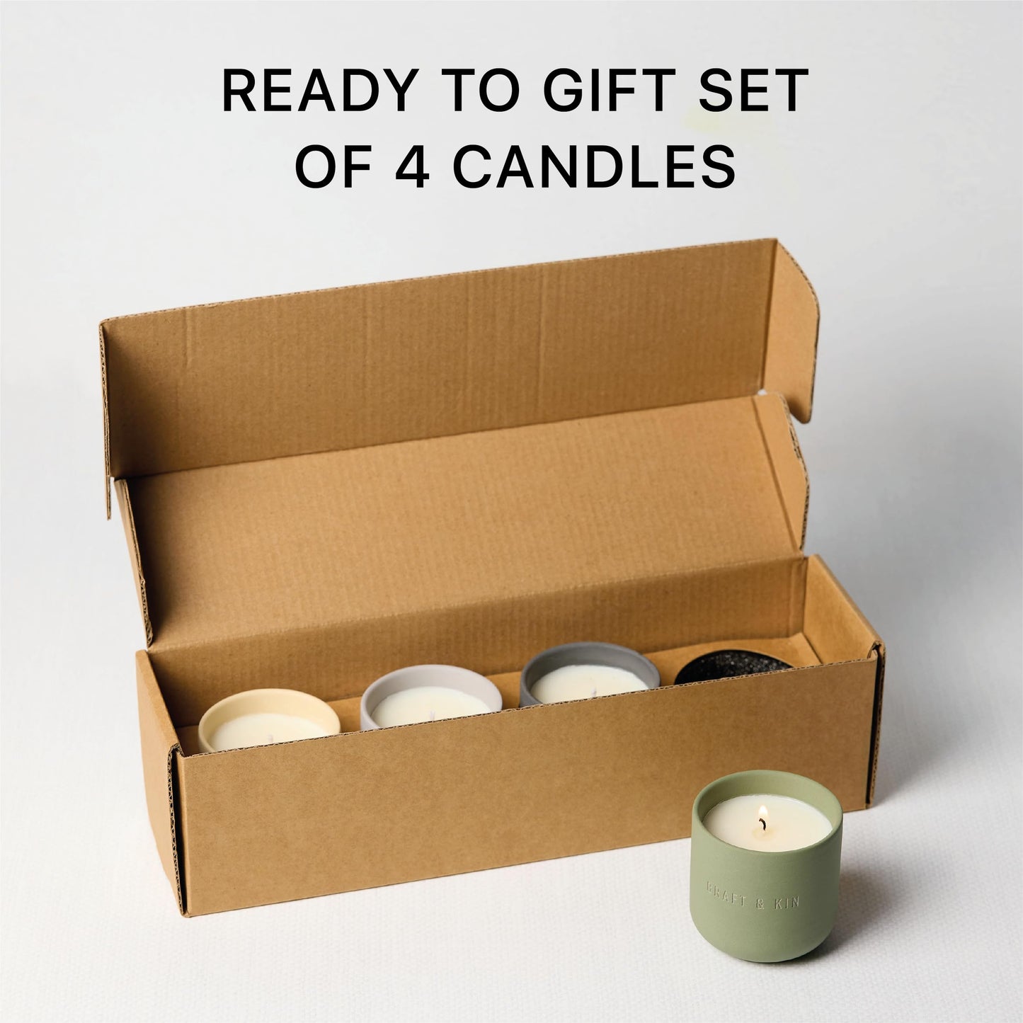 Craft & Kin Scented Candles Discovery Set | 4 Pack of 3oz Candles | 20-Hour Burn Time, Soy Blend Wax, Cotton Wick, Ceramic Jars