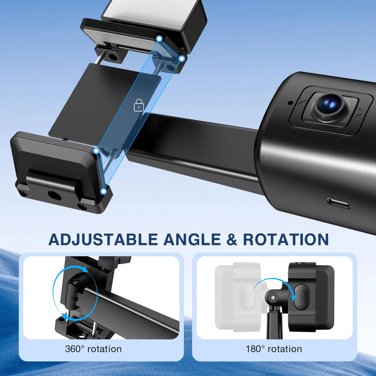 Auto Face Tracking Tripod 360° Rotating Cell Phone Photo and Video Kits Stand, No App, Camera Stand with Remote and Gesture Control, Rechargeable Smart Shooting Stand for Live Recording Tiktok(Black)