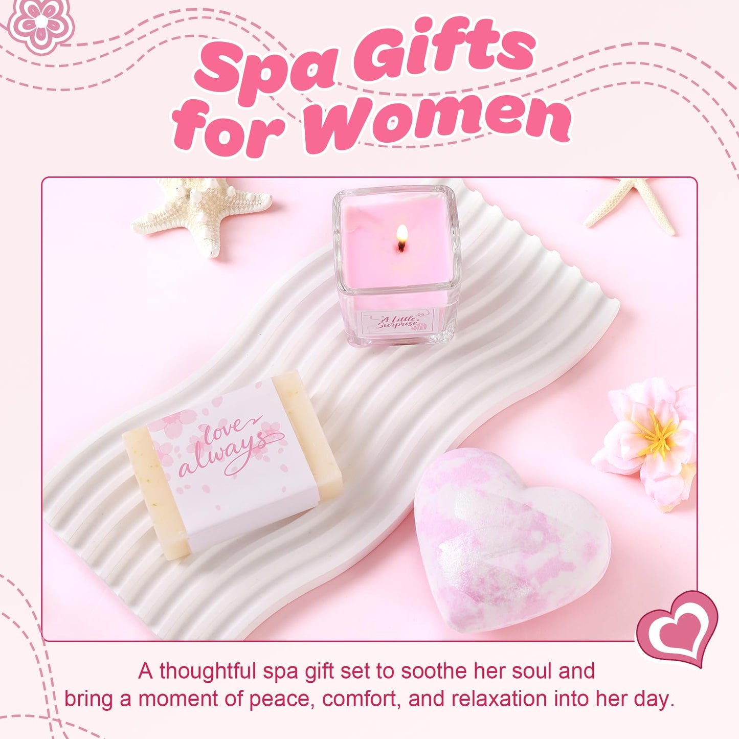 Birthday Gifts for Women - Cherry Blossom Spa Gift Box with Tumbler, Self Care Package for Mom Wife Sister Friend Grandma, Thank You Relaxation Basket for Mother’s Day Valentine’s Day Christmas (Pink)
