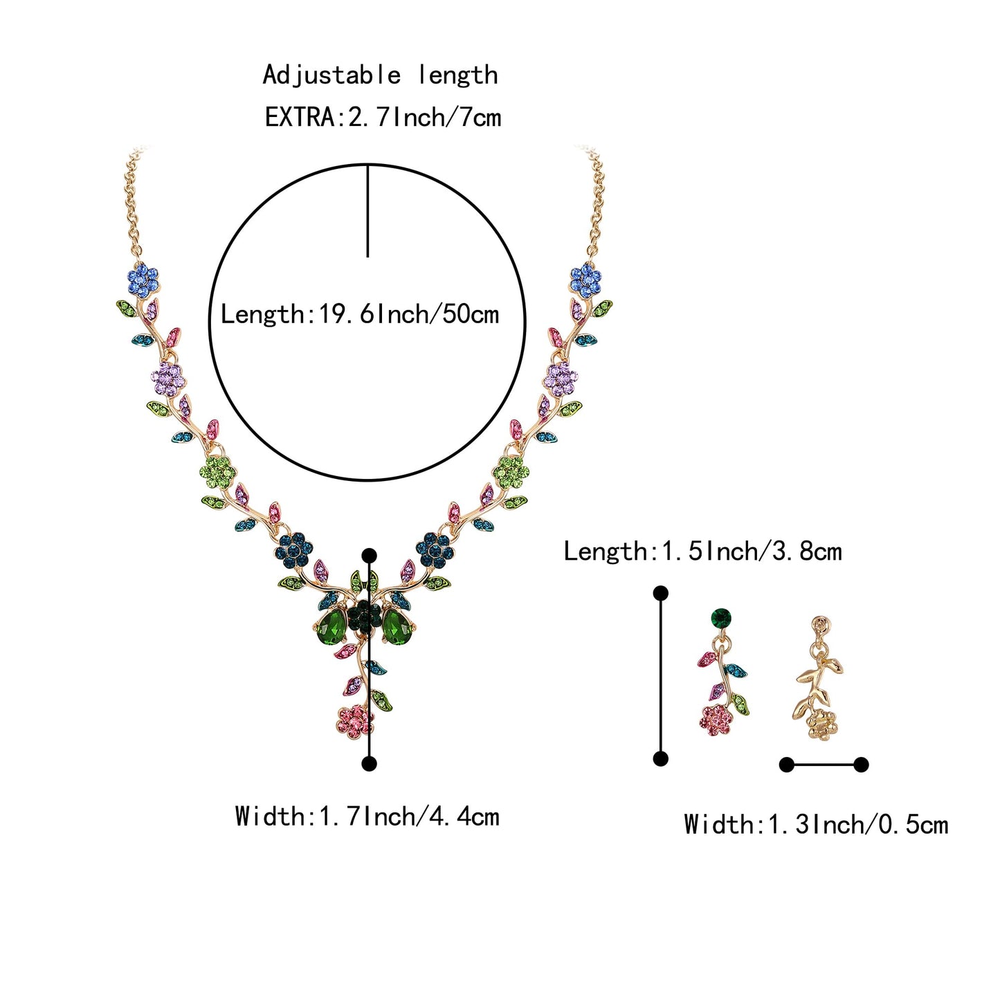 BriLove Women's Wedding Jewelry Leaf Cluster Flower Crystal Dangle Earrings Pendant Necklace Set for Bridal Multi Colour Gold-Tone
