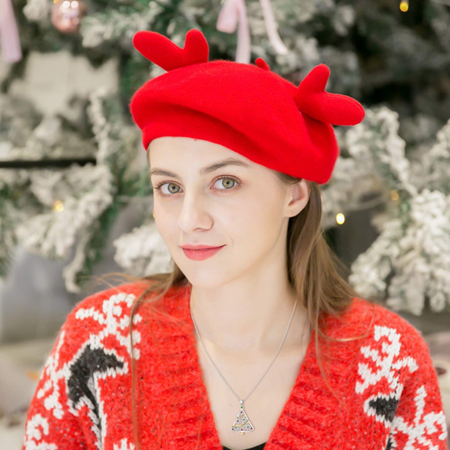 Sllaiss 925 Sterling Silver Christmas Tree Pendant Necklace Costume Jewelry Christmas Jewelry Gifts Long Pendant Necklace for Women