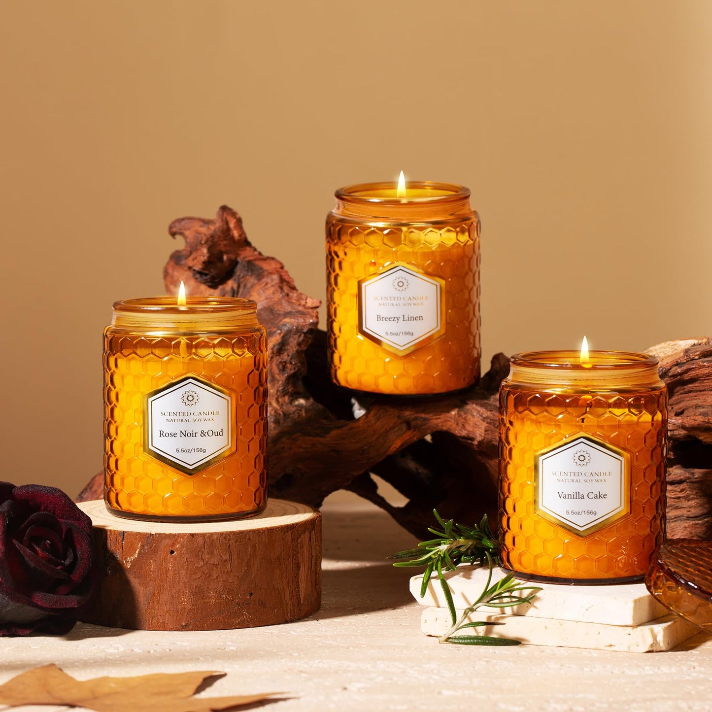 6 Pack Natural Soy Wax Jar Candles for Home Scented, Aromatherapy Gifts Sets for Women, 33 oz 240 Hour Long Lasting Candles Gifts for Birthday | Valentine's Day | Amber Candles|