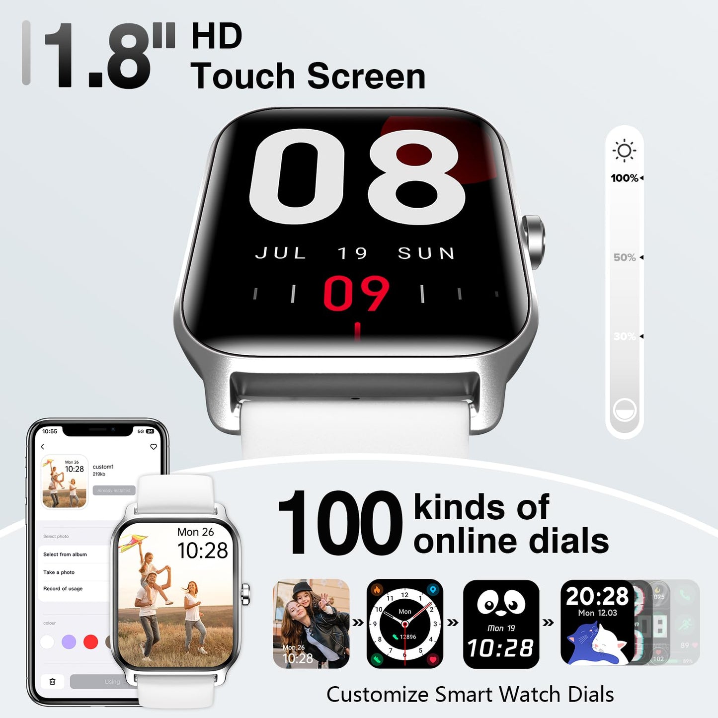 Smart Watches for Women Men, 2025 Smartwatch 1.8'' Alexa Fitness Tracker Smart Watch Compatible for Android iPhone with Bluetooth Call (Answer/Make), IP68 Waterproof Heart Rate/Sleep/SpO2 Monitor 110+