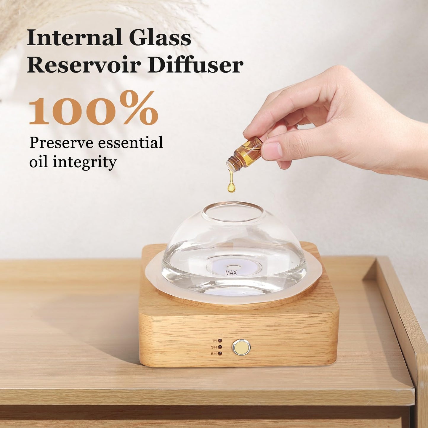 Lecdura Glass Essential Oil Diffuser with Glass Reservoir & Wood Base, 200ml Ultrasonic Lock Color Timer Auto-Off 7 Color Light Aroma Glass Dome Diffuser for Home Office Bedroom Yoga