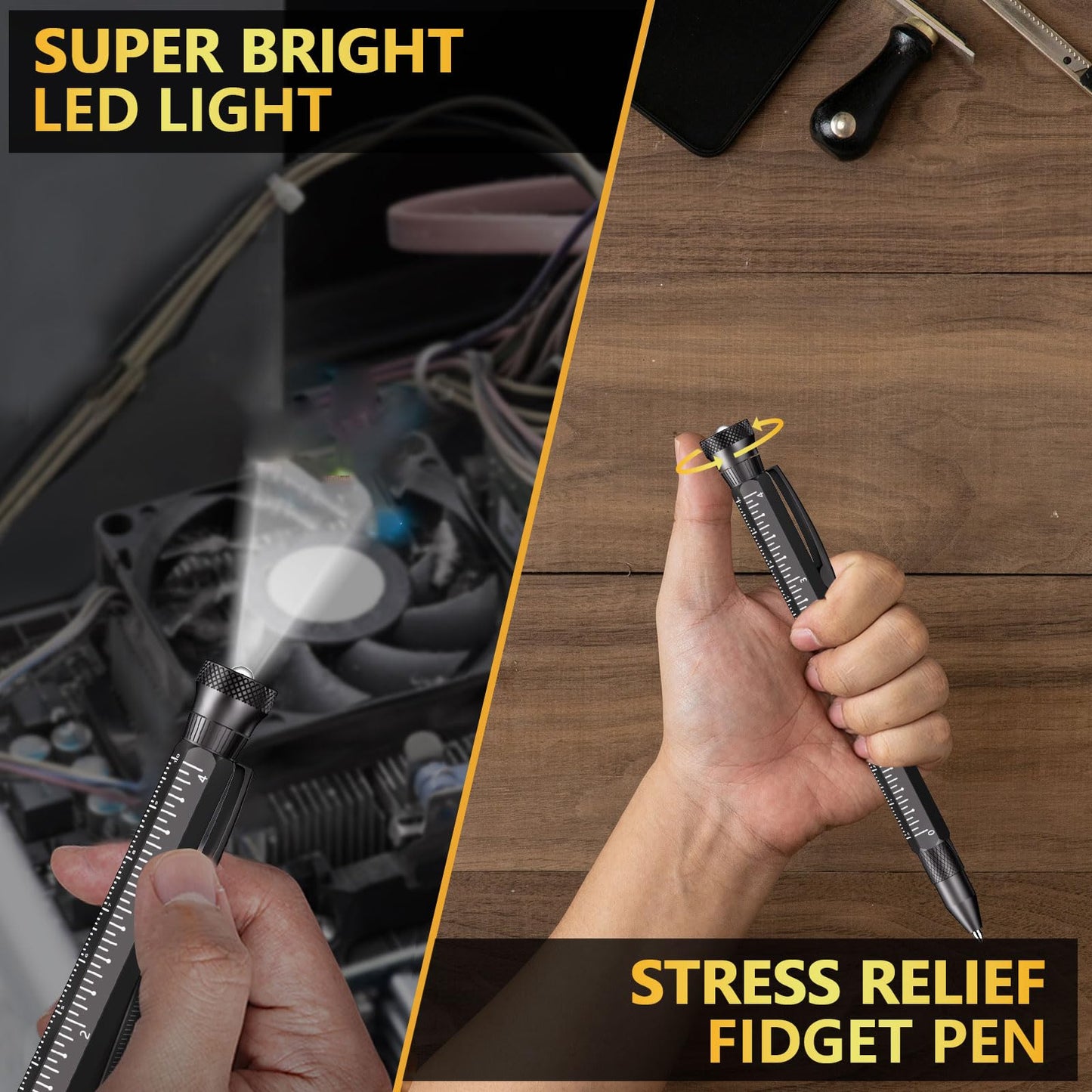 DMH Gifts for Men Multitool Pen - Stocking Stuffers for Men 10 in 1 Cool Tool Gadgets Unique Christmas Birthday Gift for Women Boyfriend Husband Who Have Everything Construction Carpenter Engineer