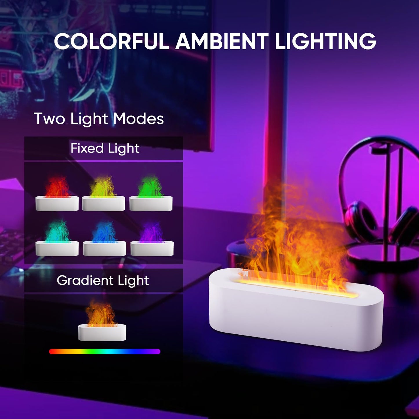 YALEDI Essential Oil Diffuser, Fireplace Fire Flame Aromatherapy Diffuser, 150ml Ultrasonic Cool Mist Humidifier, Scent Aroma Diffuser with 7 Colors Light, Timer & Auto-Off for Home, Room (White)