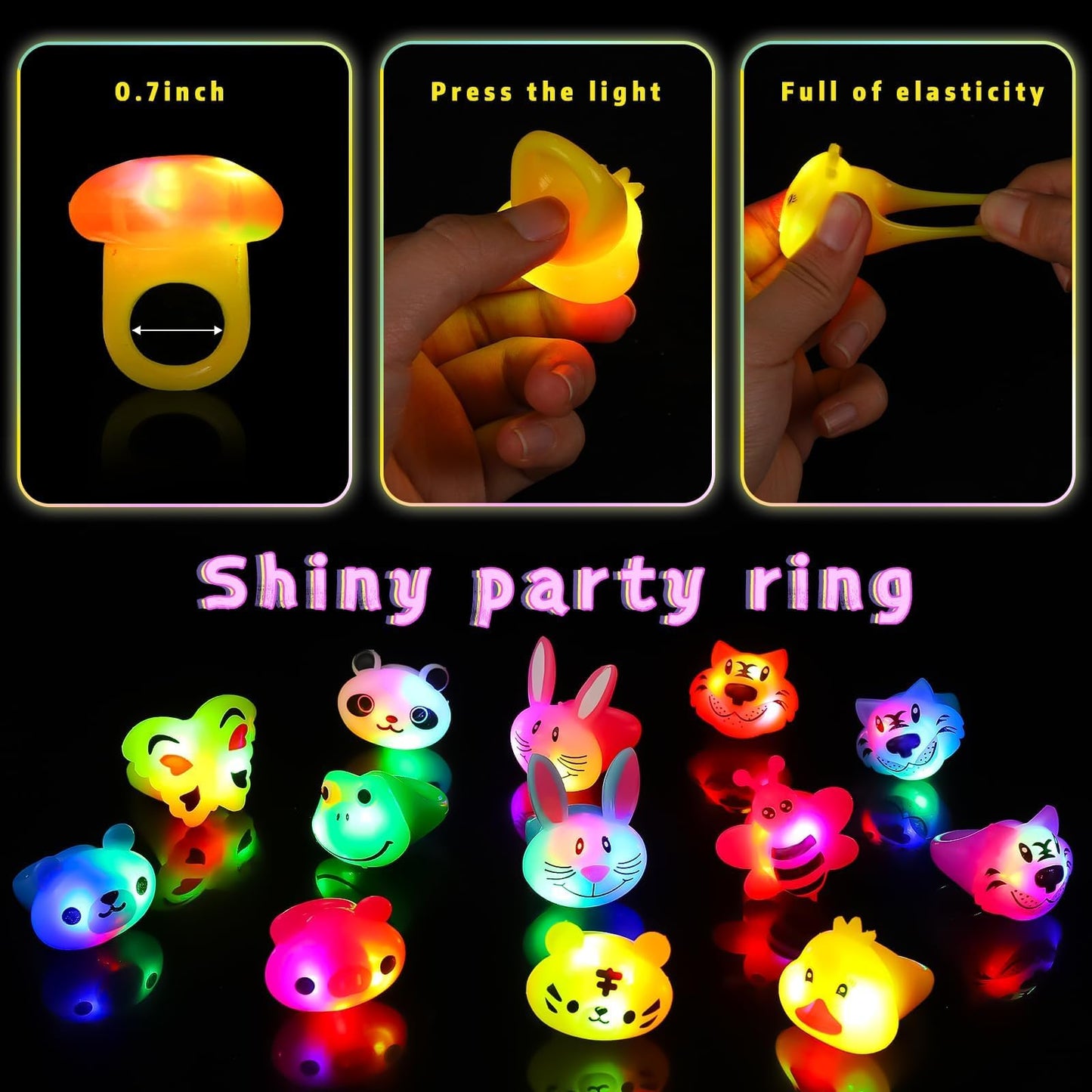 SCIONE 40 Pack Light up Rings Birthday Party Favors for Kids, Goodie Bag Stuffers Glow in the Dark Halloween Party Supplies, Classroom Prizes Cute Animal Treasure Box for Kids