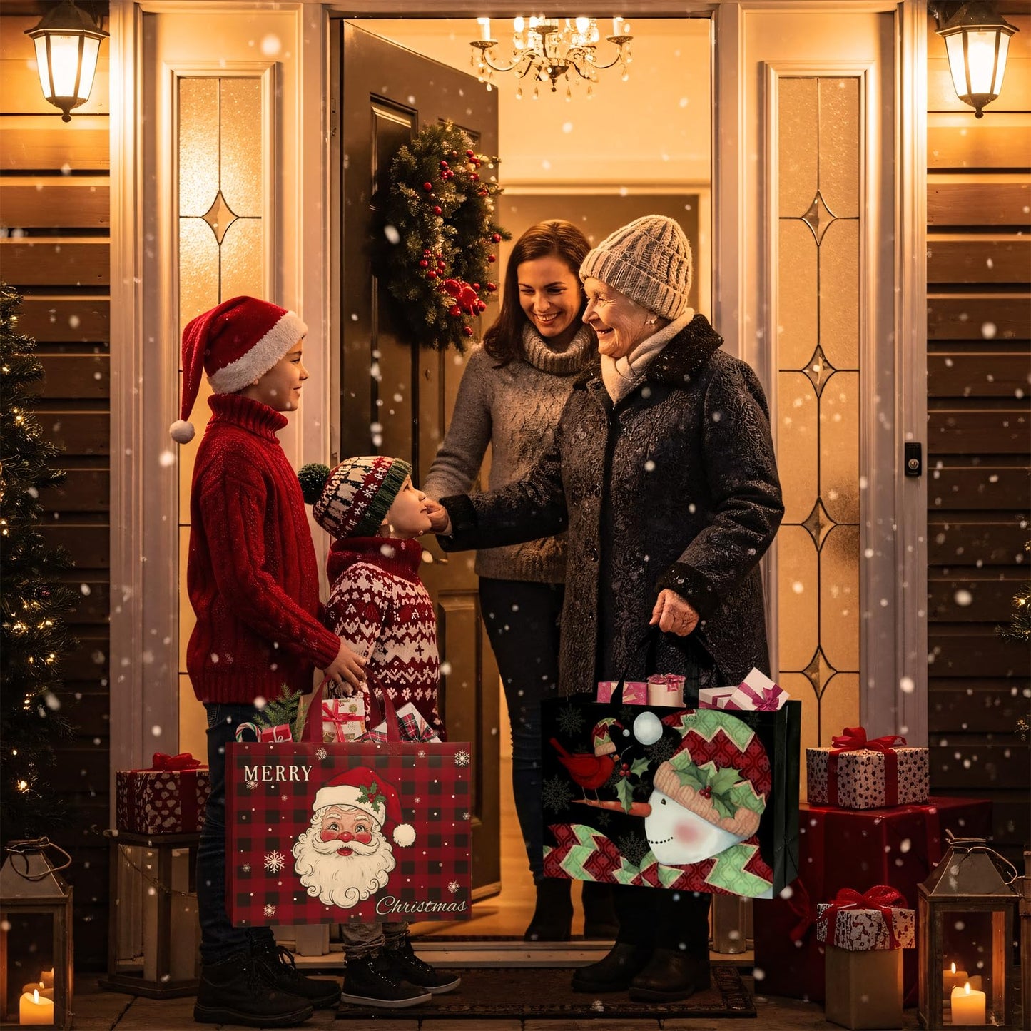 STYPOP 12 Pack 17" Extra Large Christmas Gift Bags, Reusable Non-Woven Christmas Tote Bags with Handles, Perfect for Xmas Gift Wrap/Party Favor Supplies, 16.9" ร 12.6" ร 6.8"