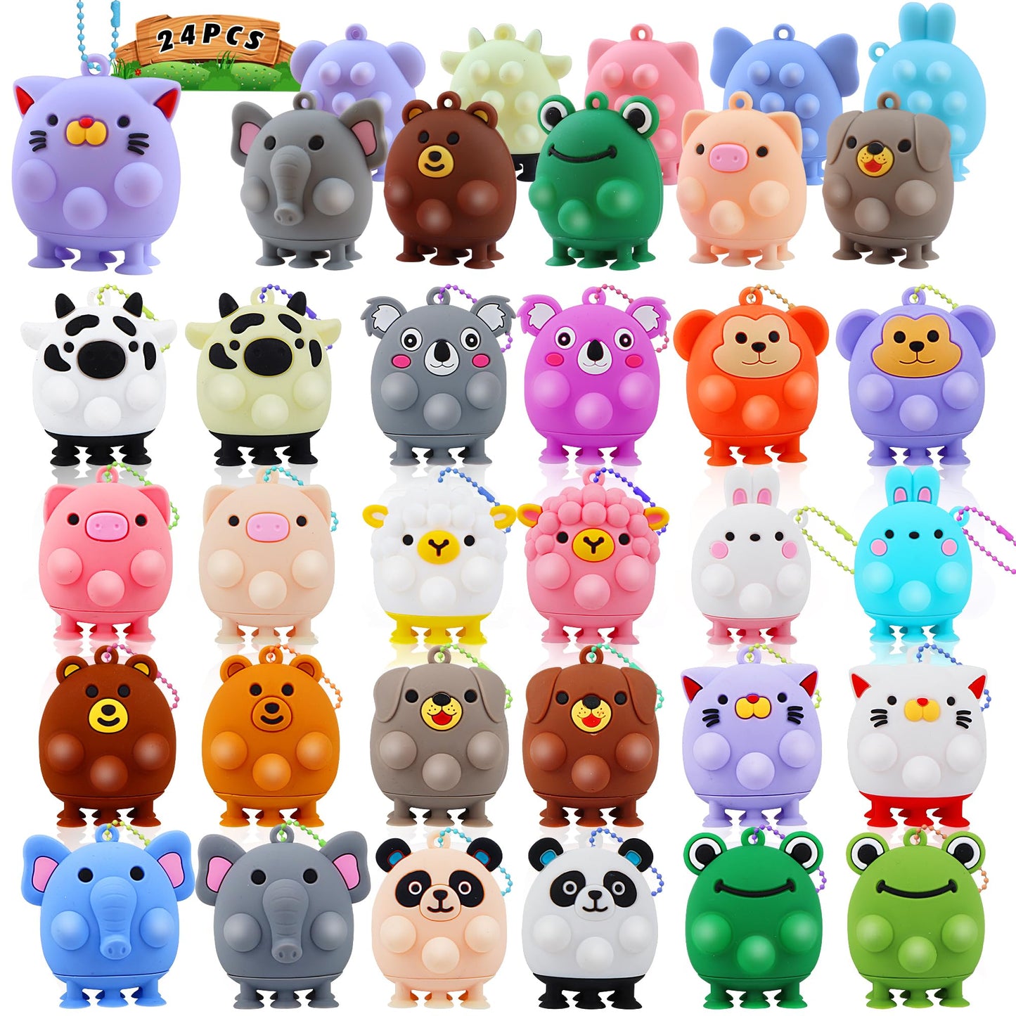 ChildFun 24 PCS Party Favors for Kids,3D Animal Pop Toys,Goodie Bags Stuffers for Kids,Pinata Stuffers Carnival Prizes,Fidget Toys Bulk,Prize for Classroom,Suction Toys for Toddlers