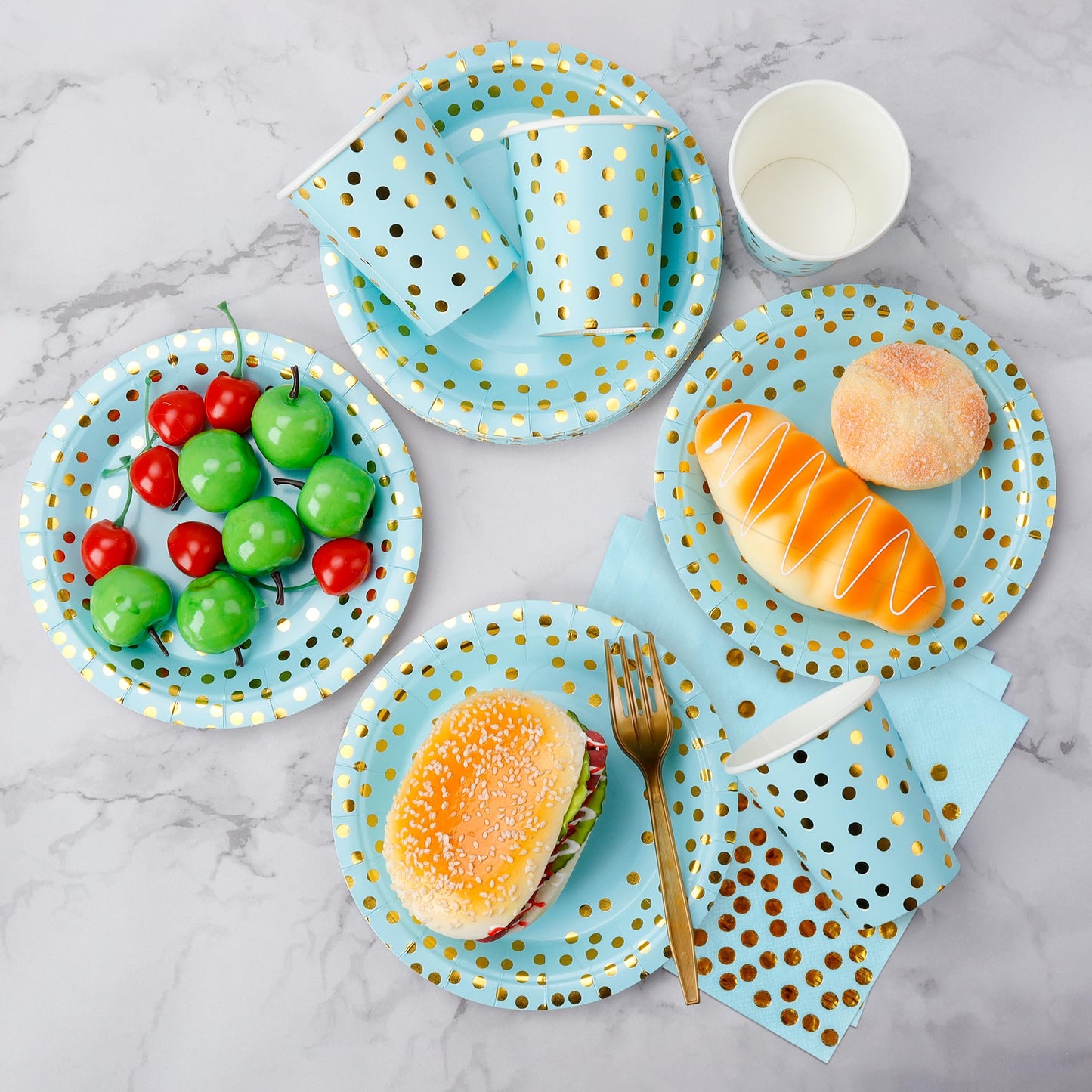 Sveikie160 Pcs blue And Gold Paper Plates, Birthday Cake Party Plates And Napkins, Wedding Disposable Utensils For Birthday Graduation Wedding And Holiday Celebrations Serves 40 (blue)