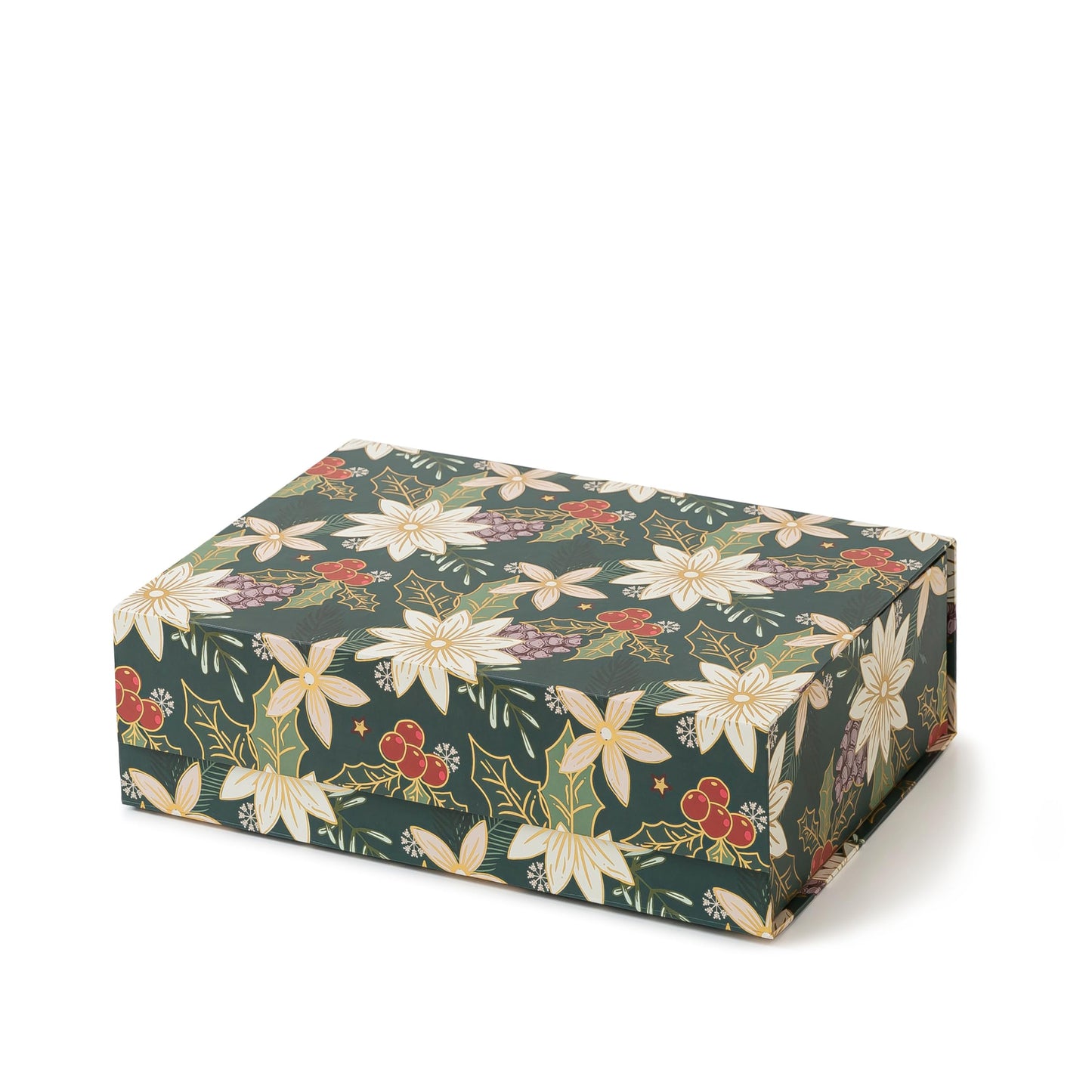 Soul & Lane Christmas Gift Box with Lid, 12.5" x 9.0" x 3.5", Christmas Magnetic Gift Box for Presents with Holiday Design and Sturdy Construction, Emerald Garden