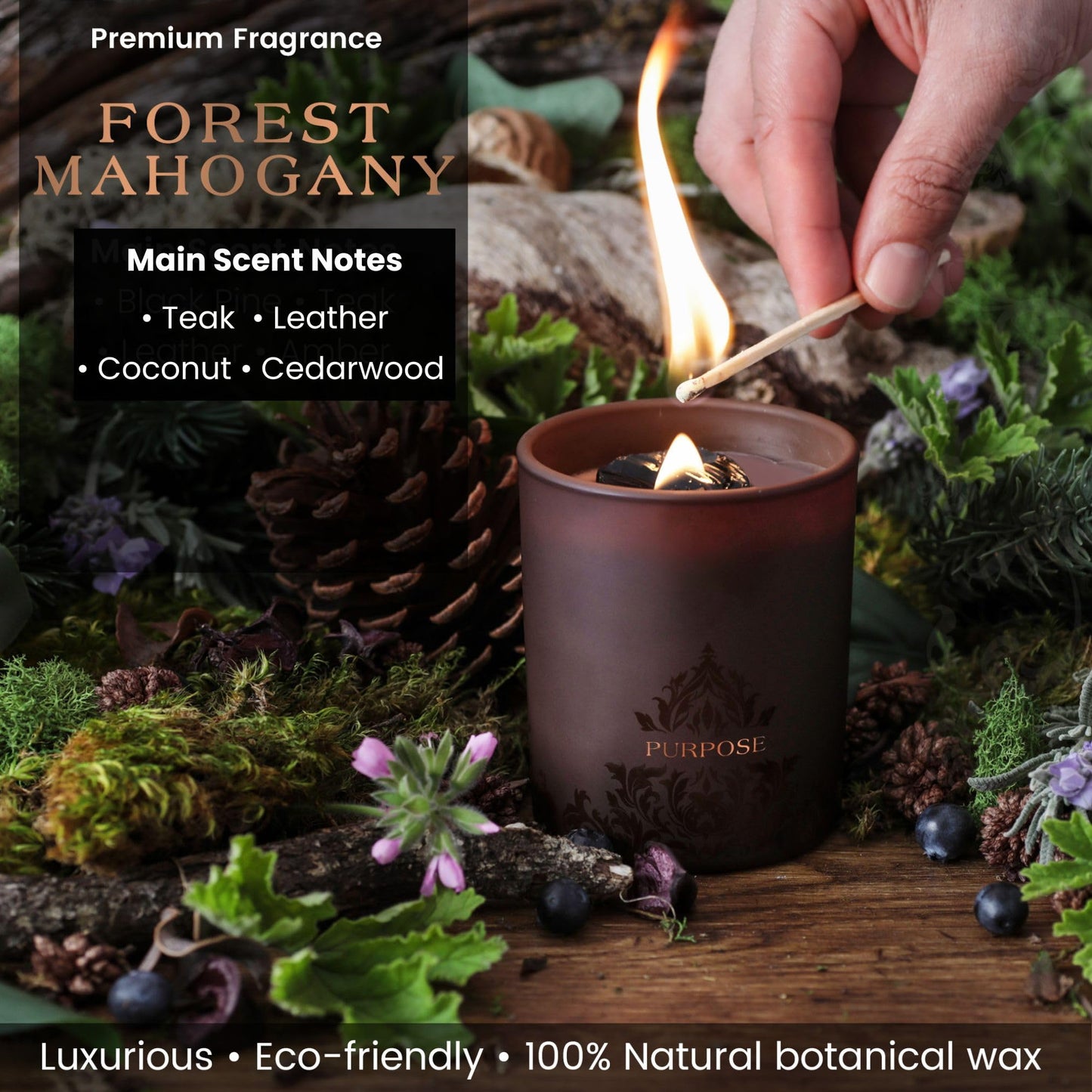 Deep Eden Empowerment Crystal Candle, 7.4 Oz, Brown - Forest Mahogany Scented Candle - Candles for Men with Wooden Wick, Black Tourmaline, Essential Oils & Premium Botanical Soy, Coconut and Beeswax