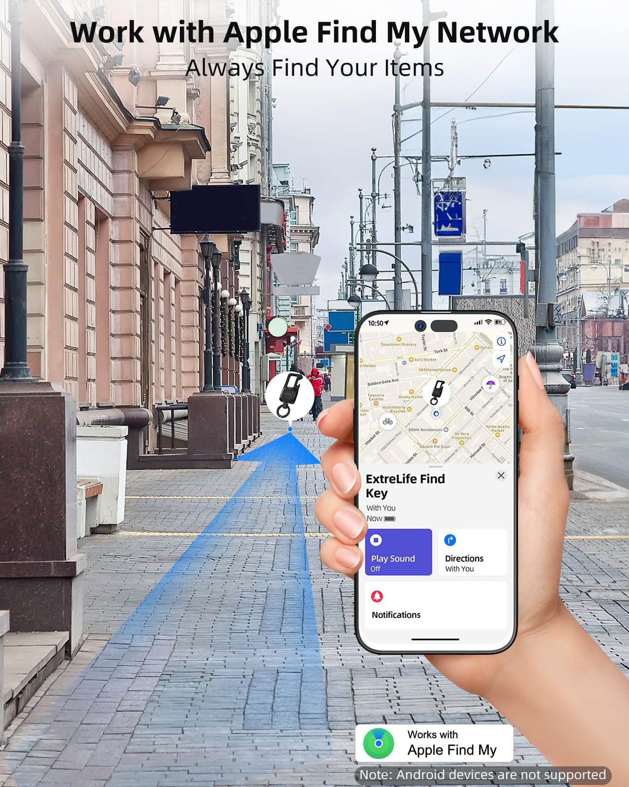 Keychain, Works with Apple Find My, Heavy Duty Keychain Bottle Opener, Carabiner Car Key Chains with Gps Tracker, Key Finder, Bluetooth Tracker for Luggage, Kids, Bags and More, Rechargeable, Black