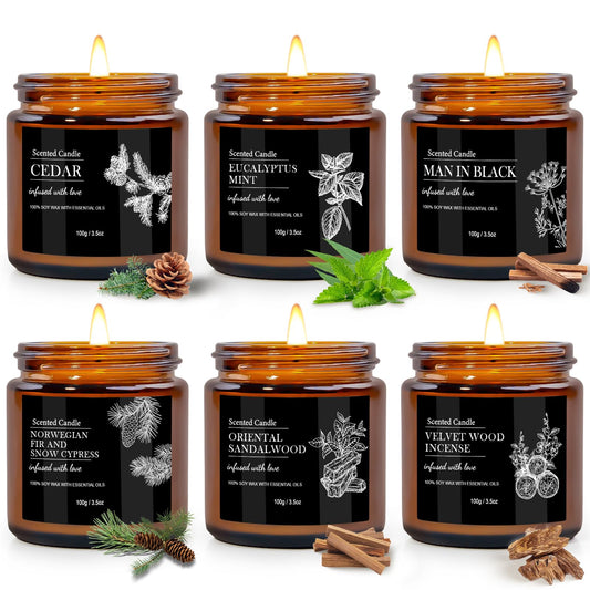 Scented Candle Set | Men Candle Set - 6 Pack Candles for Home Scented, Aromatherapy Candle for Men,150 Hour Burn Time, Masculine Candles Gifts for Birthday, Father's Day