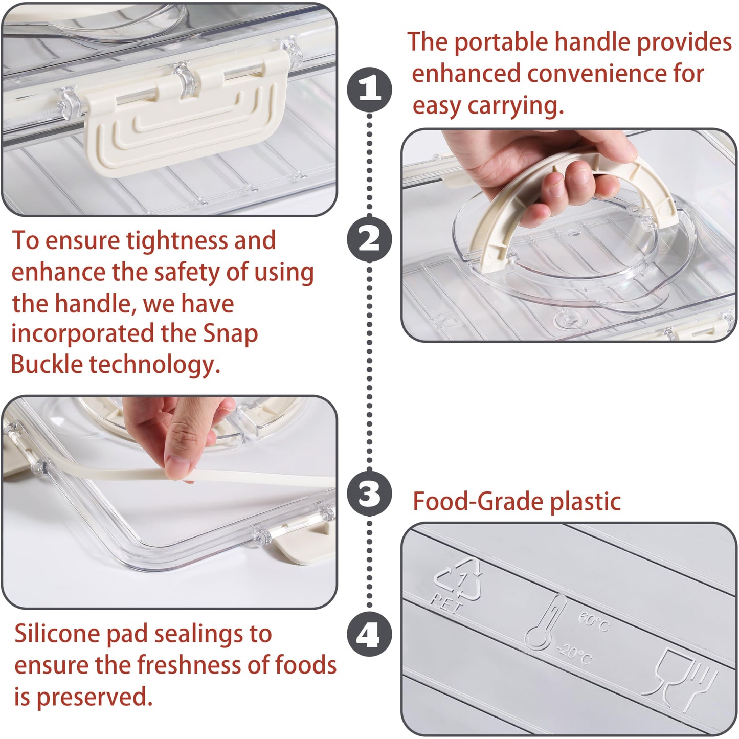 Bandesun Divided Serving Tray with Lid and Handle - Snackle Box Charcuterie Container for Portable Snack Platters - Clear Organizer for Candy, Fruits, Snacks,Nuts - Perfect (Pack of 2)