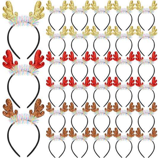 Riceshoot 30 Pcs Christmas Reindeer Antlers Headband Bulk Deer Antlers Headbands with Ears Deer Costume for Women Christmas Party Favors Halloween Supplies