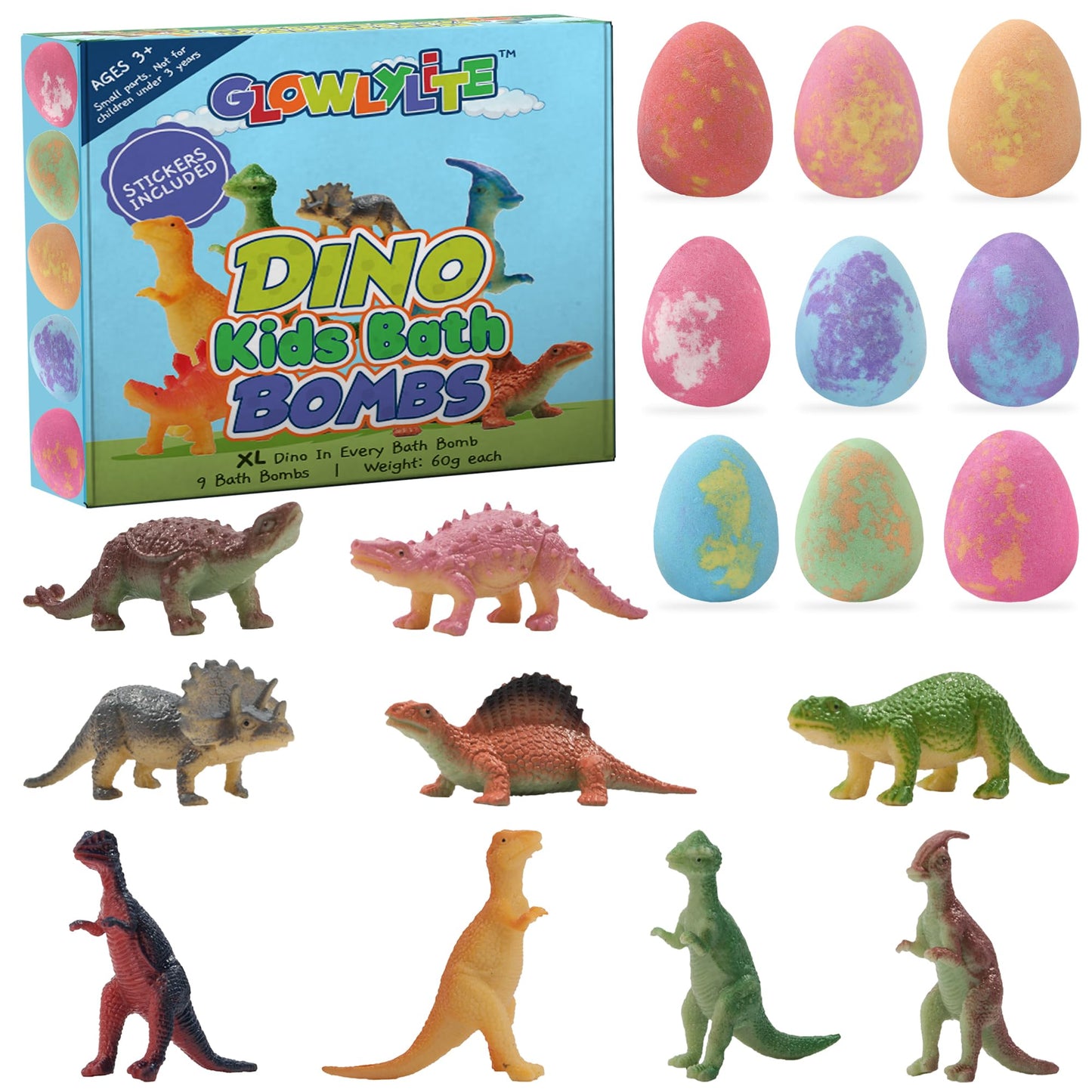 GlowlyLite Bath Bombs | 9 Pack Organic Bath Bomb For Kids With Surprise Inside | Organic Bubble Bath Fizzies With Toys, Fun Birthday Gift And Stocking Stuffer for Boys and Girls, Perfect for Bath Time