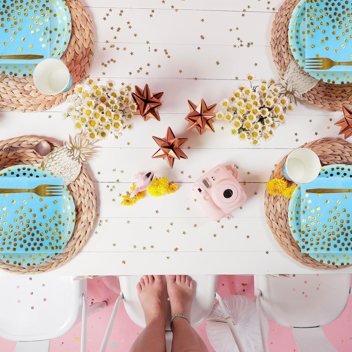 Sveikie160 Pcs blue And Gold Paper Plates, Birthday Cake Party Plates And Napkins, Wedding Disposable Utensils For Birthday Graduation Wedding And Holiday Celebrations Serves 40 (blue)