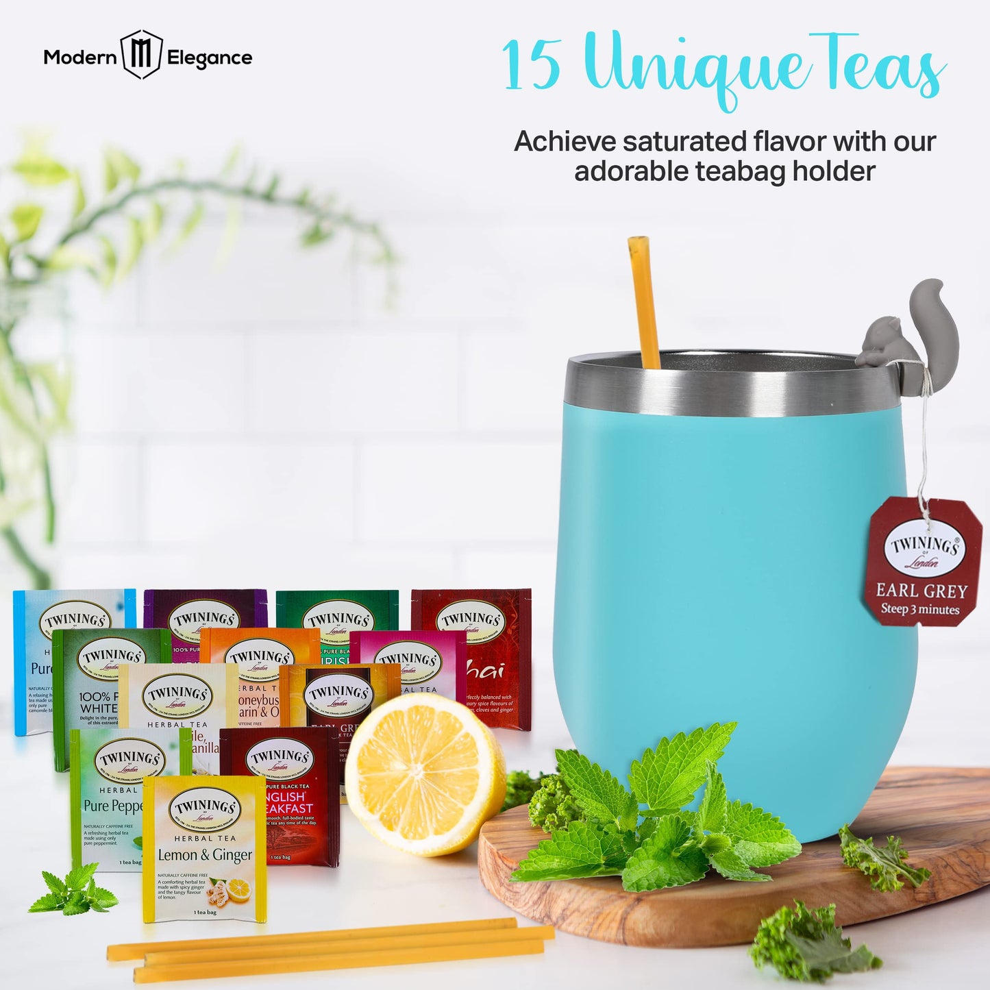 Tea Gifts for Women – Sampler Gift Basket with 15 Unique Blends, Honey Sticks, Stainless Tumbler & Gift-Ready Box (Teal)