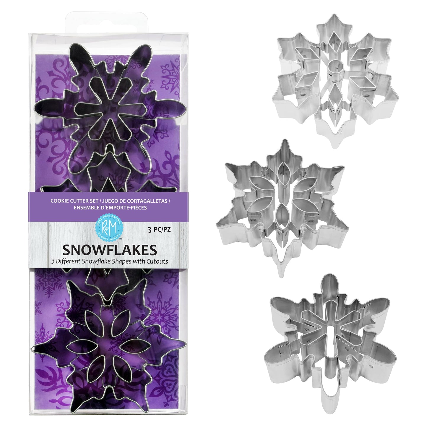 R&M International Snowflake Cookie Cutters with Interior Cut-Outs, 3" Assorted, 3-Piece Set