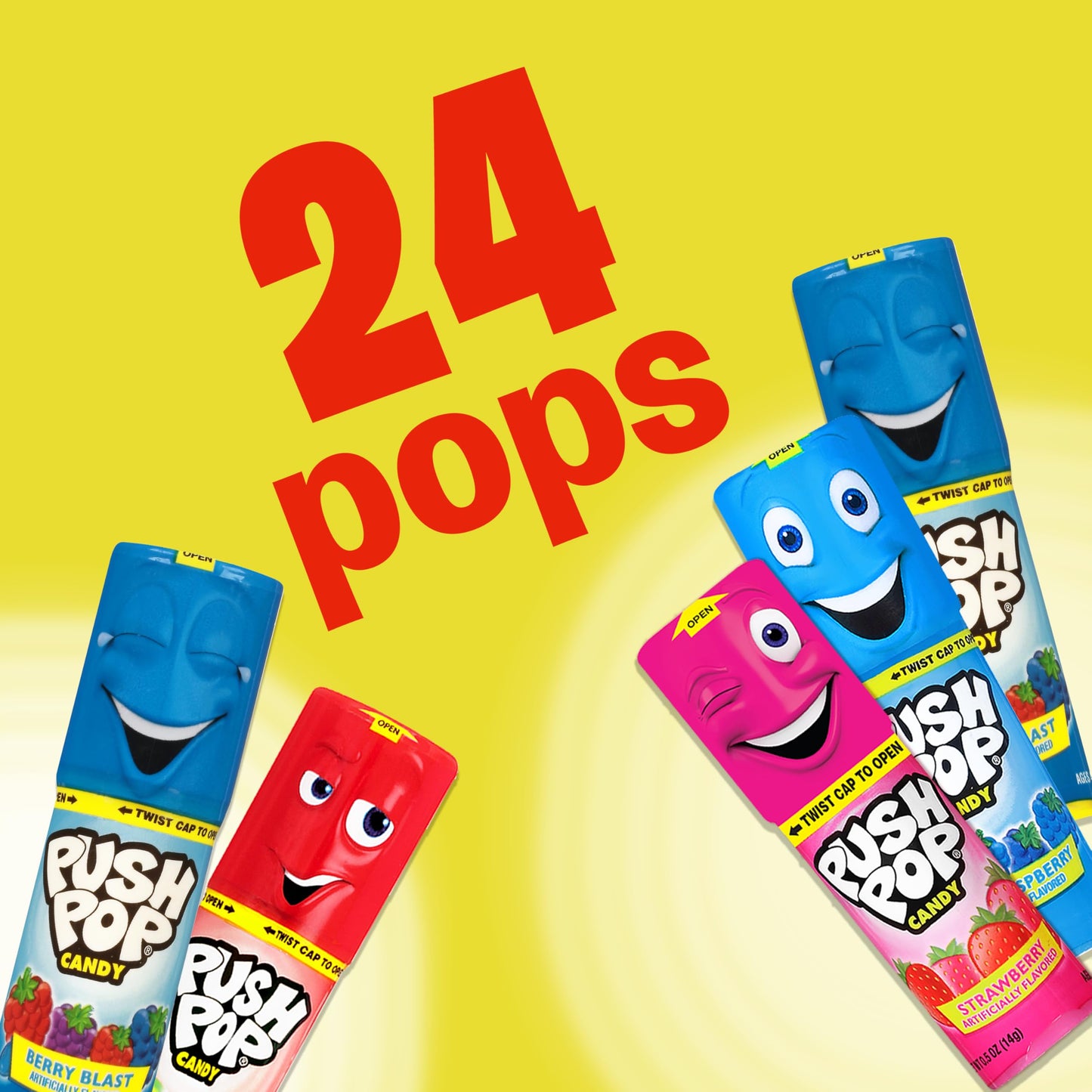 Push Pop Candy Variety Pack, Bulk Individually Wrapped for Party Favors, 24 Count Variety Lollipops, Fun Push Pop Lollipop Gift Baskets, Goodie Bags, Candy Gifts, Birthdays Kids Party Favors