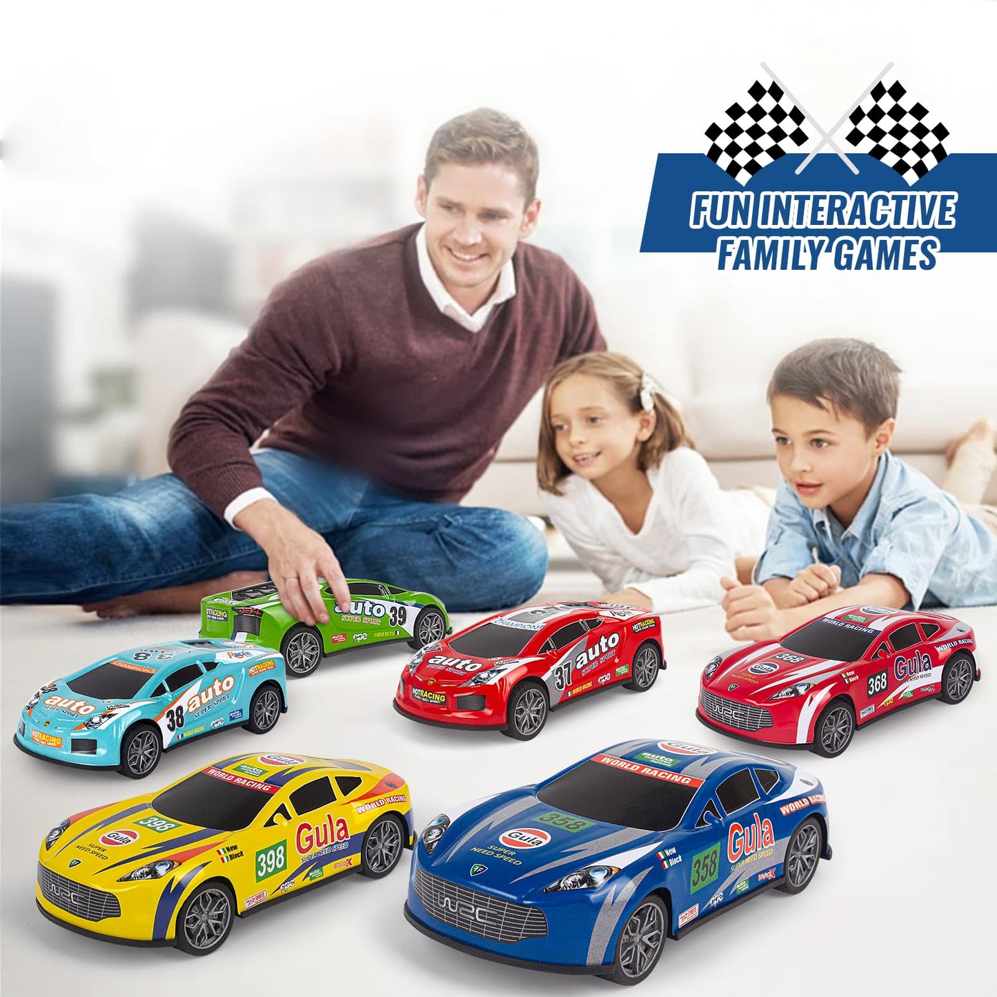 Race Toy Cars for Toddler Boys Girls 7 Inch Friction Powered Trucks for Kids Ages 3 4 5 6 7 8 Years Old Stocking Stuffers for Kids - 6Pack