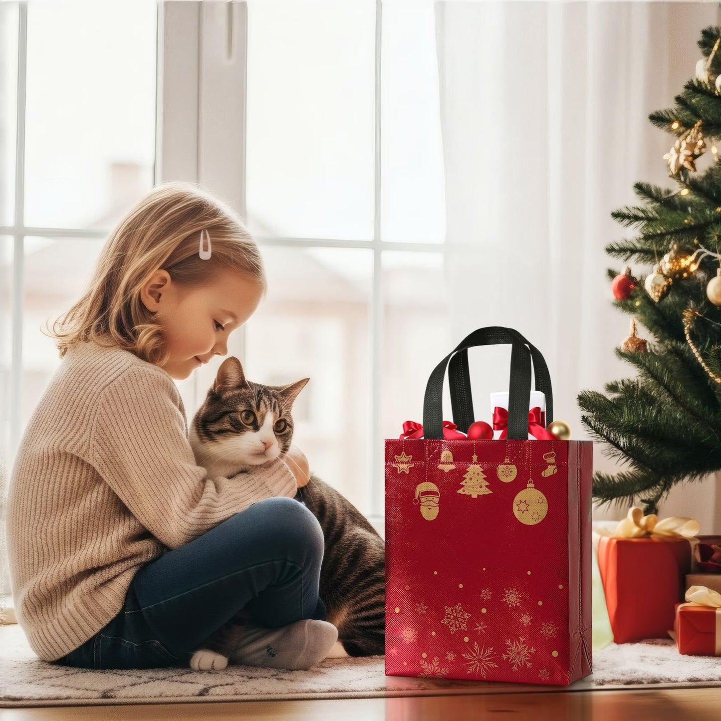 STYPOP 16 Pack 10" Christmas Gift Bags Medium Size with Tissue Paper, Reusable Non-Woven Christmas Tote Bags with Handles, Perfect for Holiday Gift Wrap/Party Favor Supplies, 10.2" ร 8.3" ร 4"