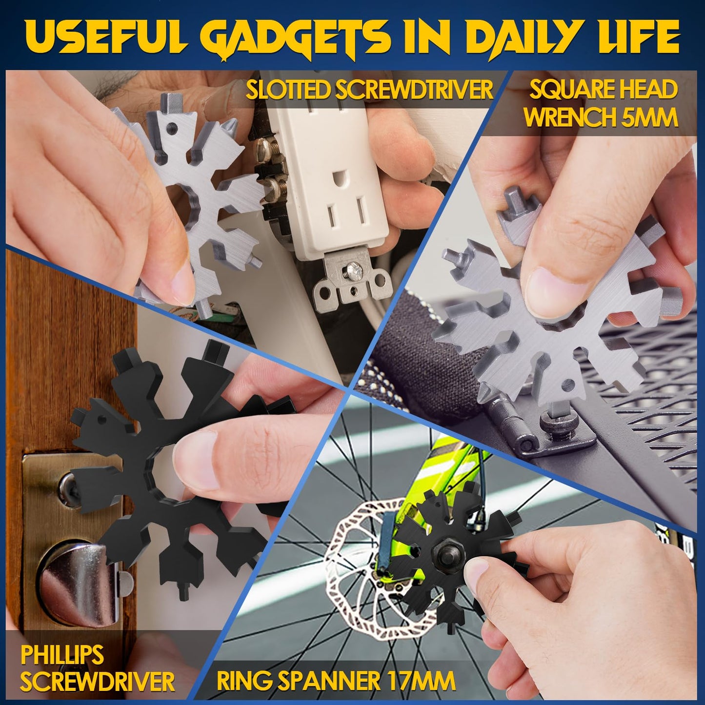 Stocking Stuffers for Men Snowflake Multitools - 20 in 1 Multi Tool Christmas Gifts for Men Women Adults Teens, Unique Ideas Gadgets Gifts for Dad, Pocket Size Mini Portable Screwdriver Bottle Opener