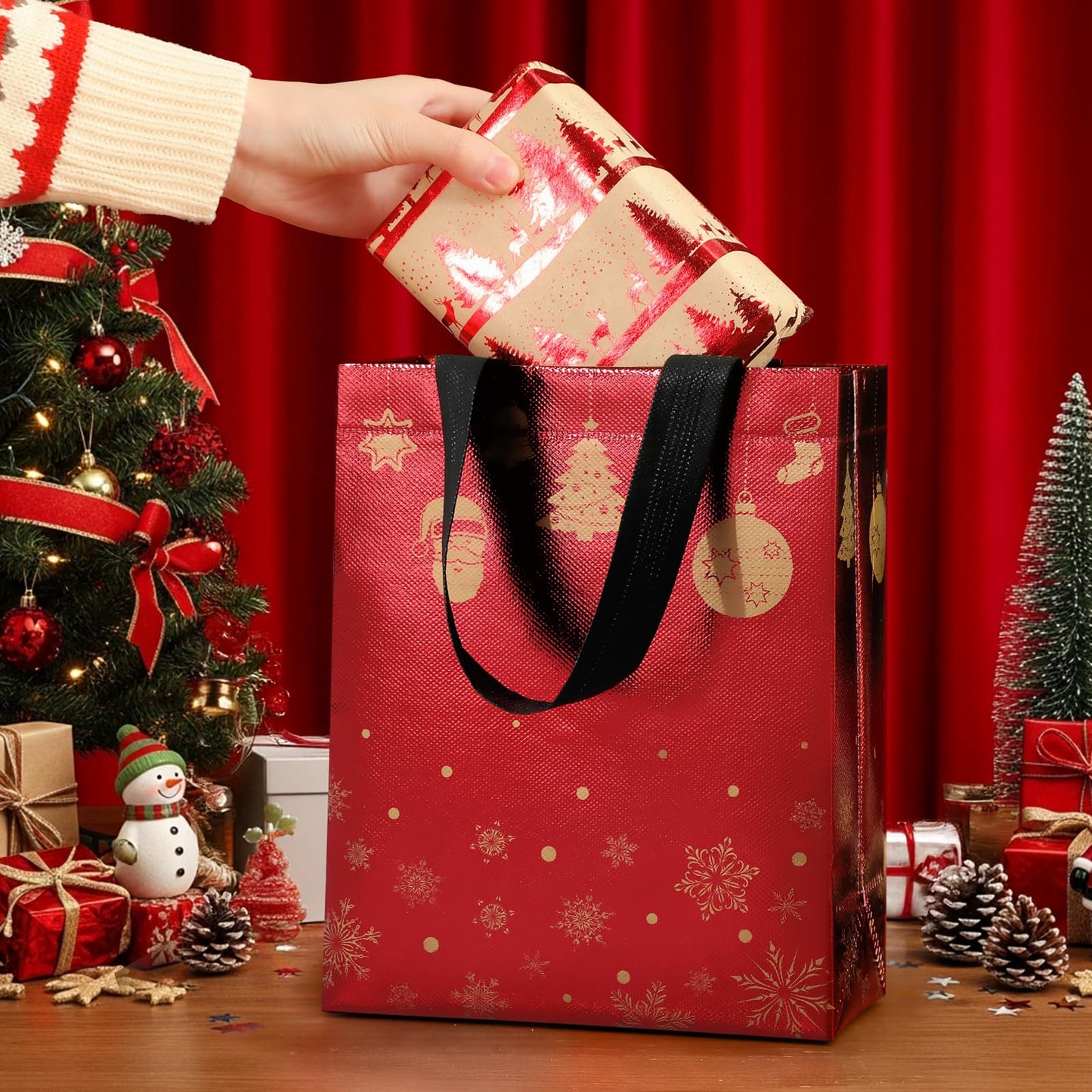 STYPOP 16 Pack 10" Christmas Gift Bags Medium Size with Tissue Paper, Reusable Non-Woven Christmas Tote Bags with Handles, Perfect for Holiday Gift Wrap/Party Favor Supplies, 10.2" ร 8.3" ร 4"