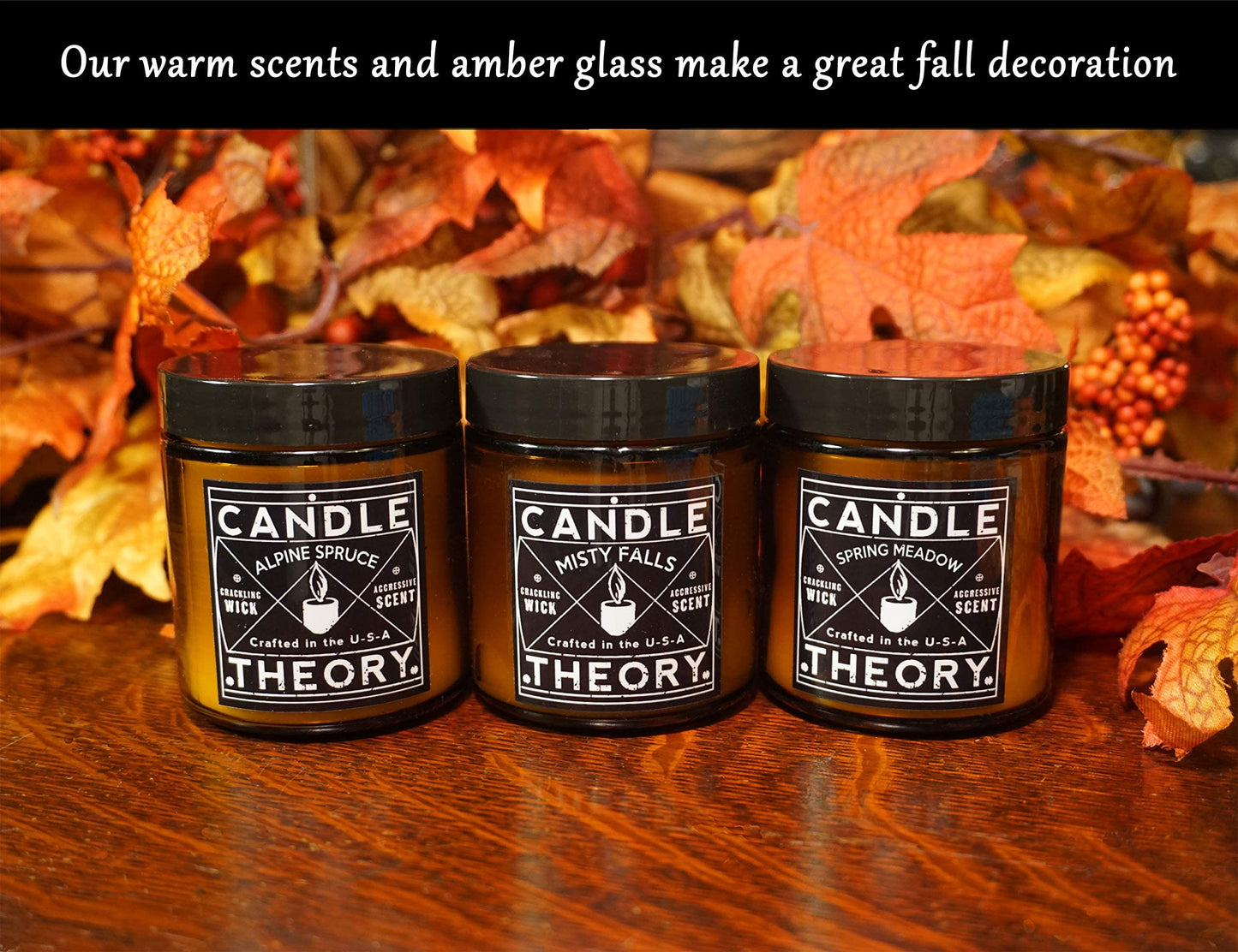 Scented Candle Gift Set with Crackling Wood Wicks 3, 4oz Candles, Misty Falls, Alpine Spruce, Spring Meadow - Designed for Both Men Women, Man Cave Decor Wood Wicks Candle Candles for Home
