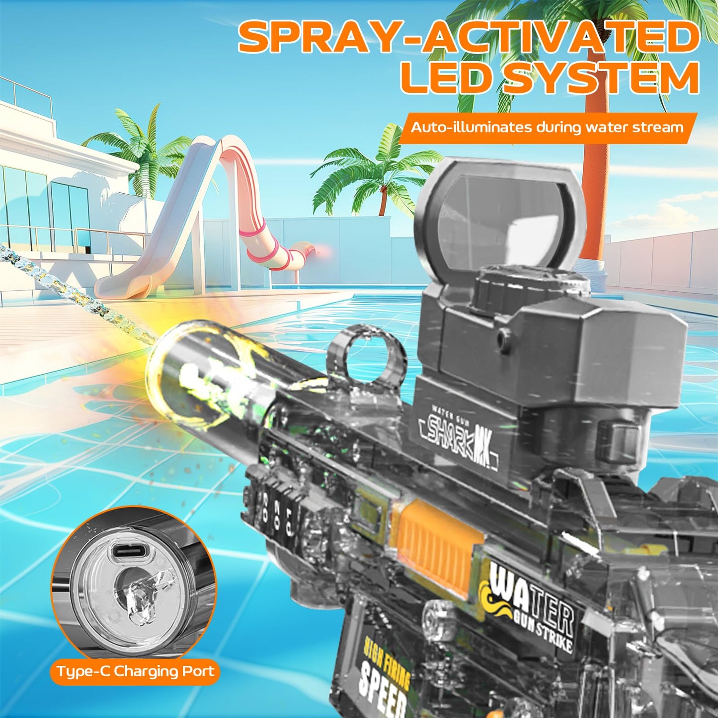 Electric Water Gun for Adults Kids, Automatic Squirt Watergun Pistol with Led Lights, Summer Outdoor Pool Beach Party Toys, UMP45 Black