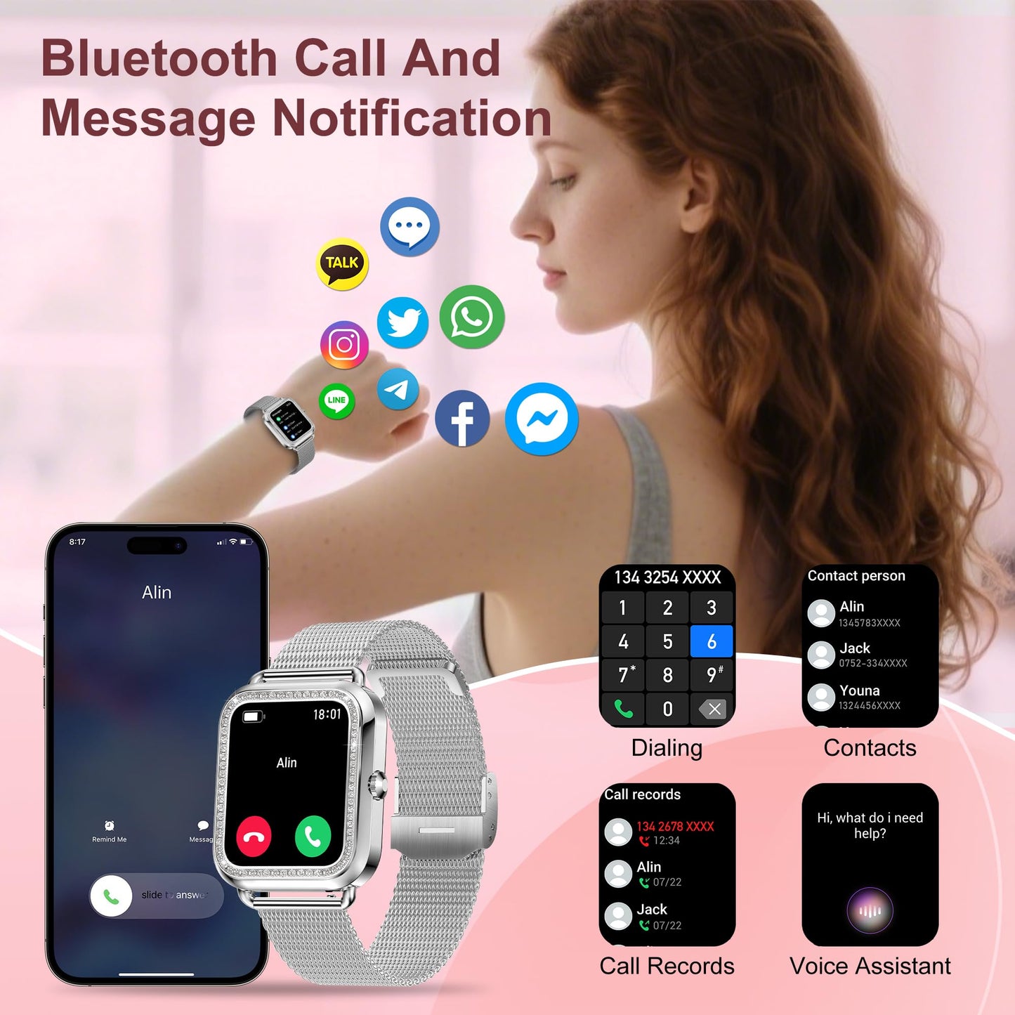 Smart Watch, Colesma 1.59" HD Smart Watches for Women, Answer/Make Call Fitness Tracker Watch for Android iPhone, Sleep/Heart Rate/SpO2/Blood Pressure Monitor, 180+ Dials, Waterproof Watches for Women