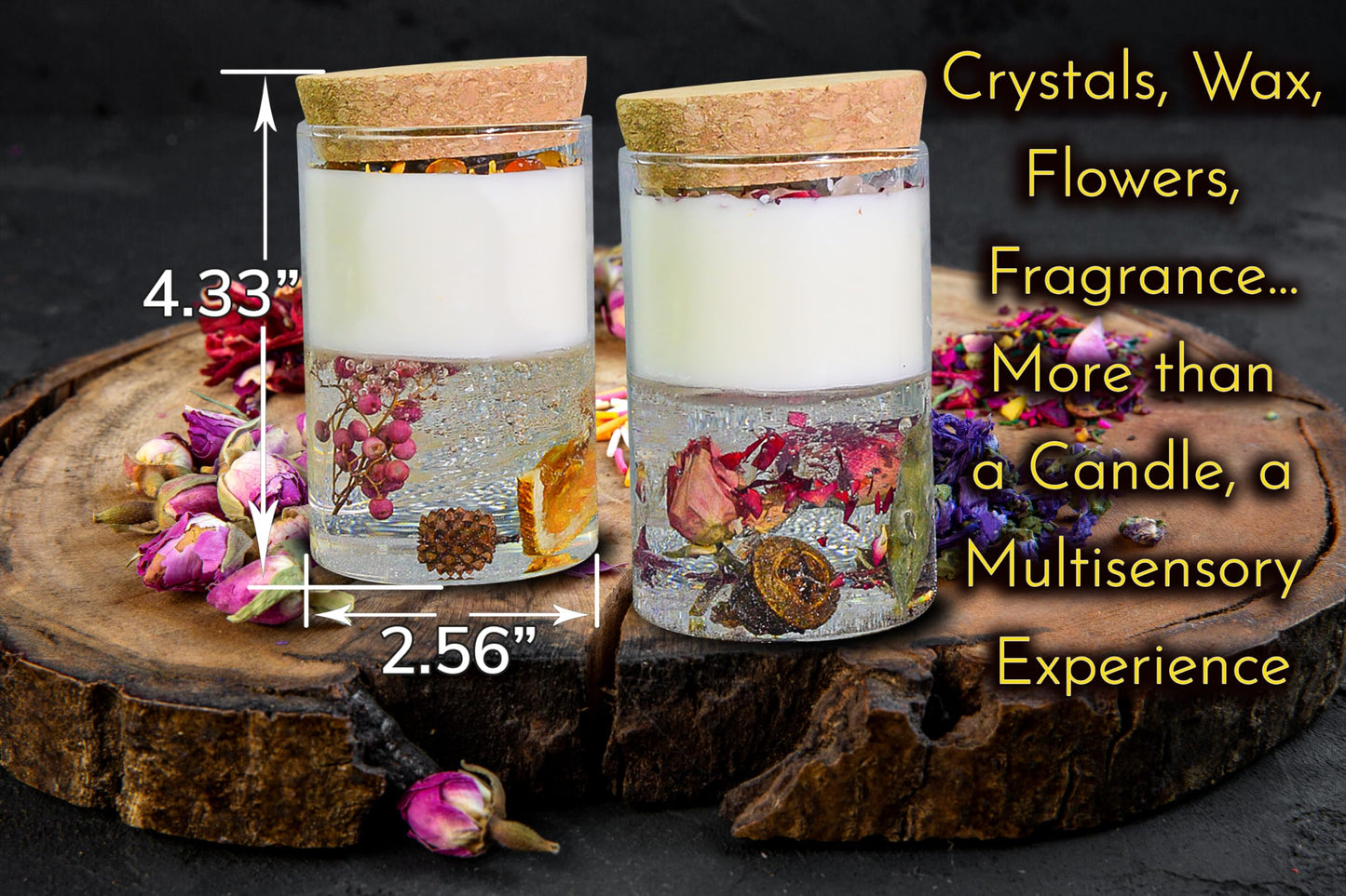 Crystal Candle Gift Set, Organic Natural Flowers in Yelly, Aromatherapy, Healing Gemstones, Botanical Scented Fragrance, Manifestation, Intention, Gel Candle, Christmas, Motherās Day, Gift for Woman