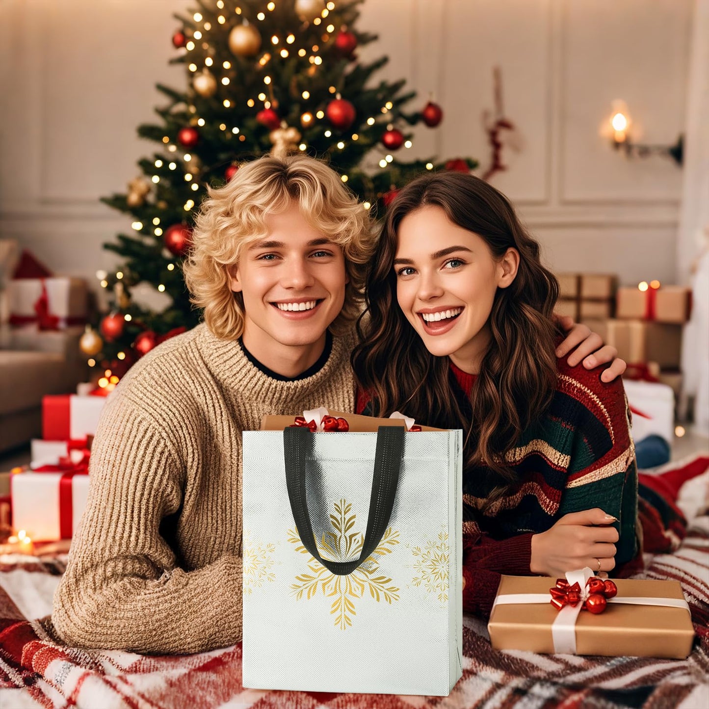 STYPOP 16 Pack 10" Christmas Gift Bags Medium Size with Tissue Paper, Reusable Non-Woven Christmas Tote Bags with Handles, Perfect for Holiday Gift Wrap/Party Favor Supplies, 10.2" ร 8.3" ร 4"