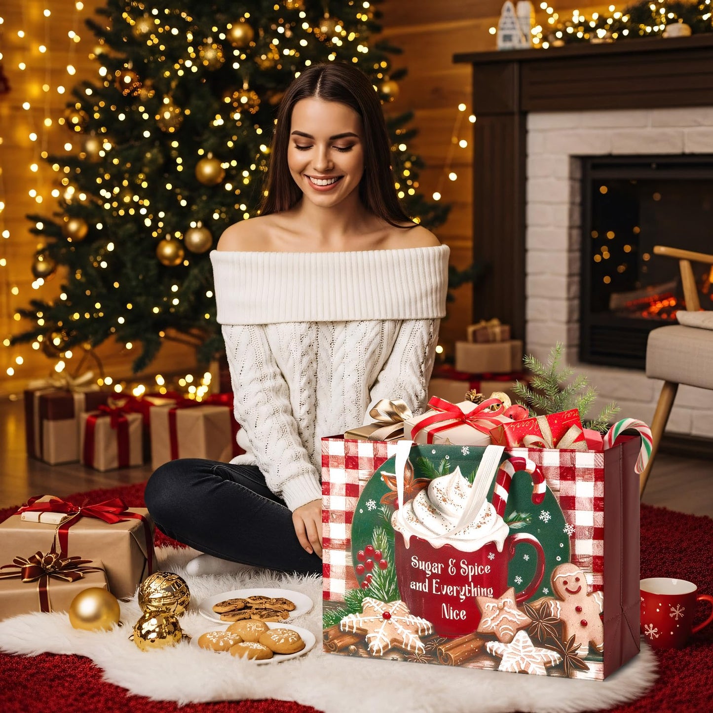 STYPOP 12 Pack 17" Extra Large Christmas Gift Bags, Reusable Non-Woven Christmas Tote Bags with Handles, Perfect for Xmas Gift Wrap/Party Favor Supplies, 16.9" ร 12.6" ร 6.8"