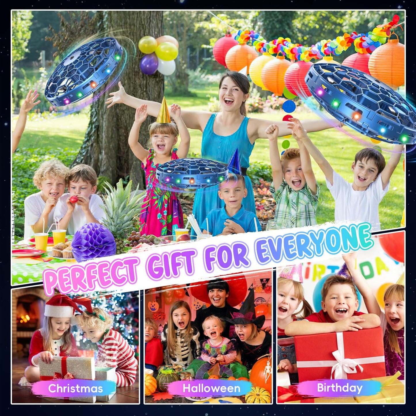 PYMSRTY Flying Toy Drone for Kids,360° Hands Free Motion Sensors Mini Drone with Cool LED Lights,Easy Indoor Small UFO Toy Flying Ball Drone for Kids -Blue