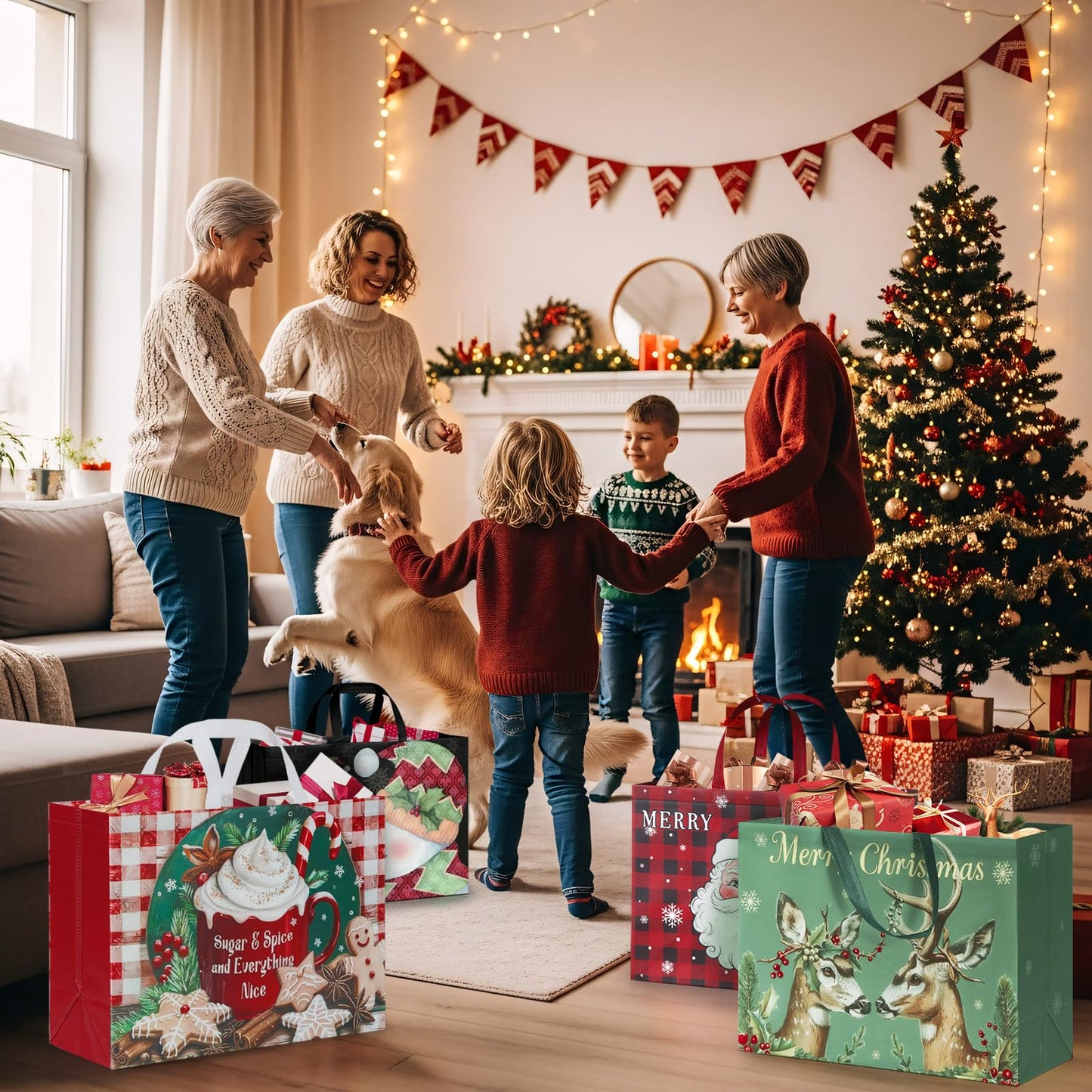 STYPOP 12 Pack 17" Extra Large Christmas Gift Bags, Reusable Non-Woven Christmas Tote Bags with Handles, Perfect for Xmas Gift Wrap/Party Favor Supplies, 16.9" ร 12.6" ร 6.8"