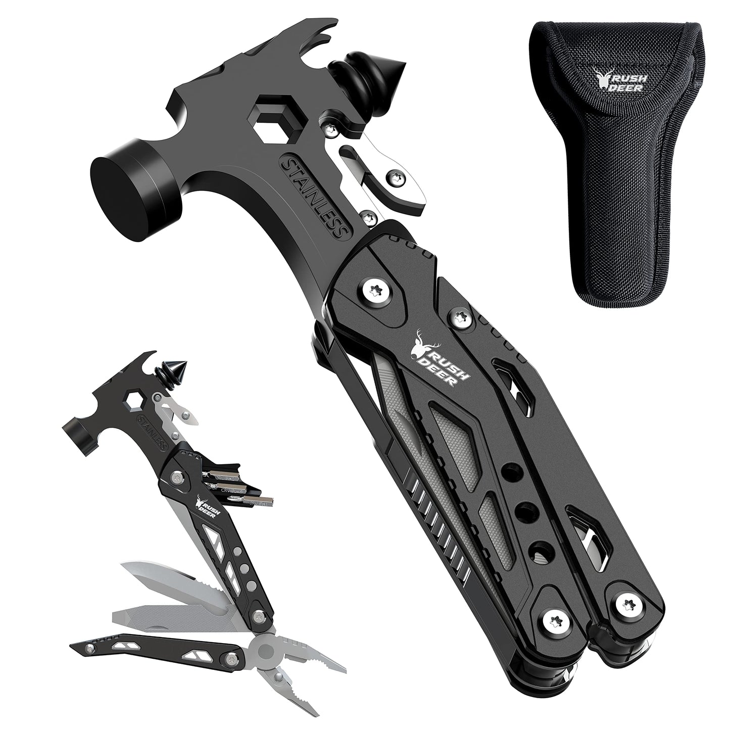 RUSH DEER 16-in-1 Multitool, Gifts for Dad, Hammer Multi tool, Utility Knife Multitools for Men, Survival Gear and Supplies, Christmas Gift for Boy Husbands