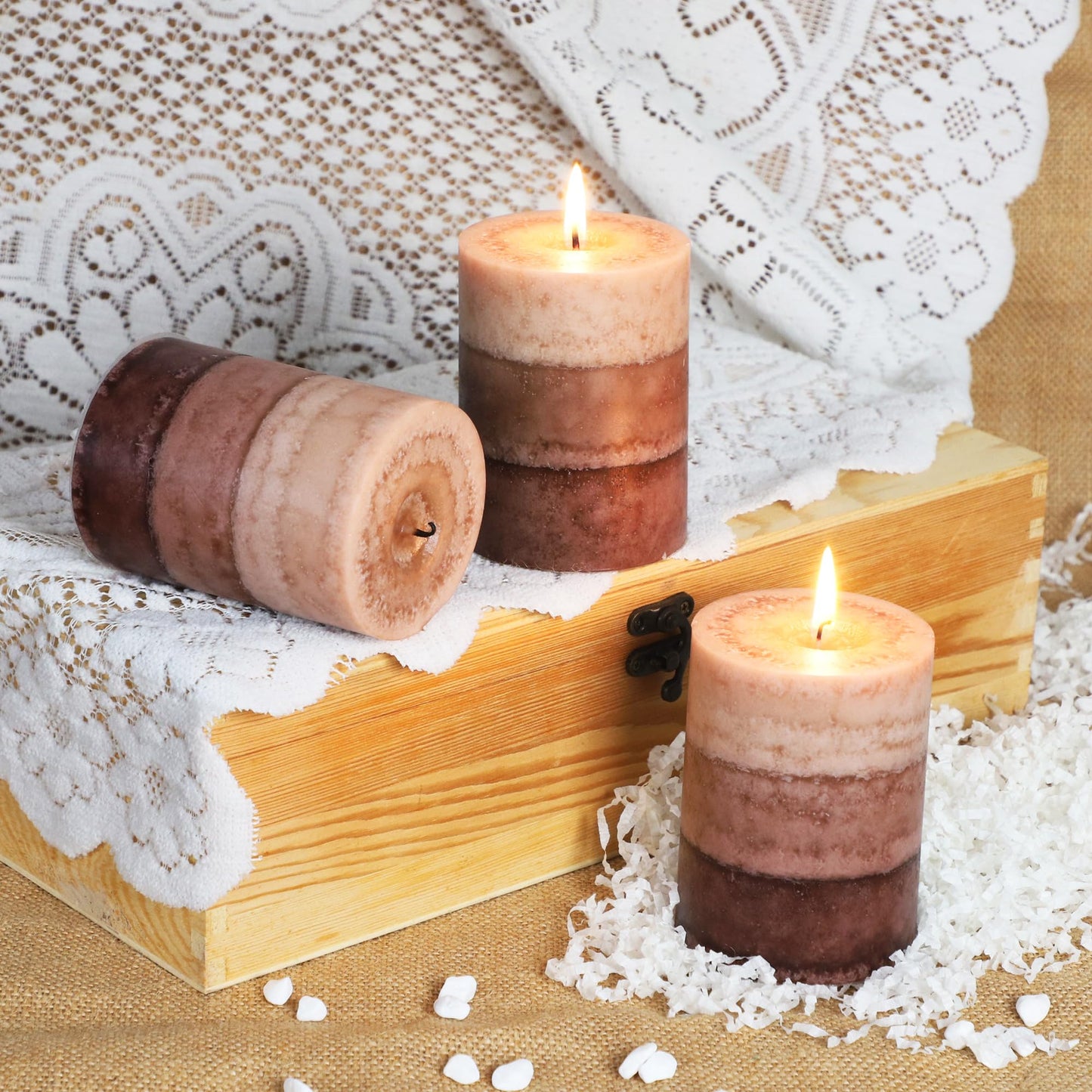 Cafemoon Coffee Pillar Candles, Aromatherapy Scented Candles, 35+ Hours Burn Long Lasting, Set of 3 Tall 3x4 Inch Dripless Pillar Candle, for Wedding and Home Décor