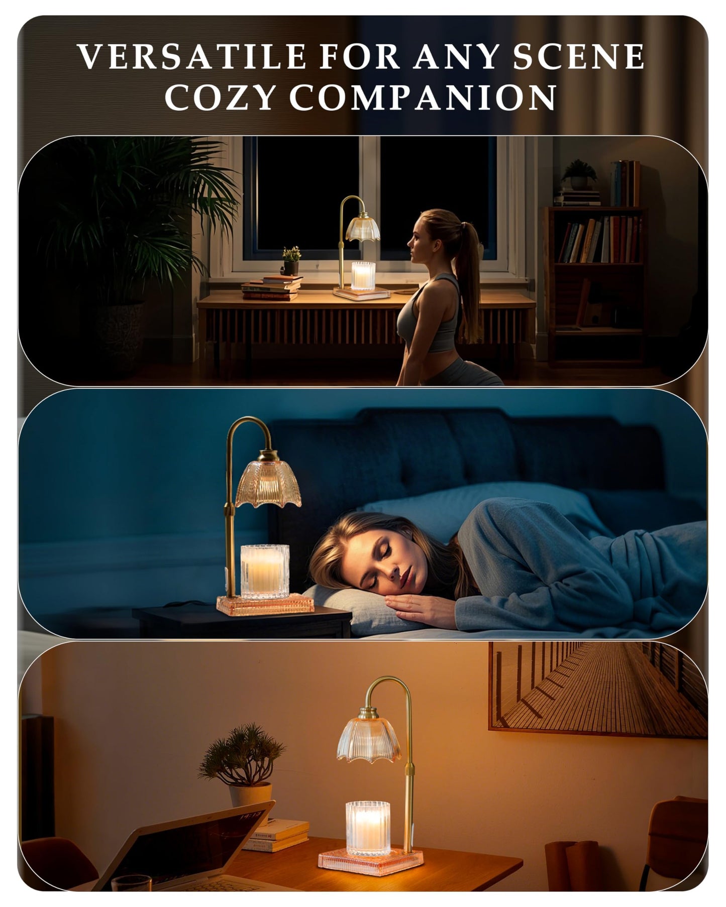 Candle Warmer Lamp with Timer, Dimmer & Adjustable Height, 20MM Crystal Base, 2 Blubs, Fit Jar Scented Candles, Safe Aromatherapy Light for Sleep, Work, Yoga, Bedroom, Office, Gift for Women