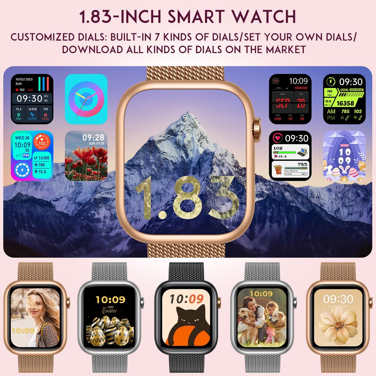 Smartwatch Women Fitness Tracker Watch: Gold Smart Watches for Women Make Answer Bluetooth Call Android Phones iPhone Compatible 123+ Sport Modes IP68 Waterproof Digital Pedometer Heart Rate Monitor