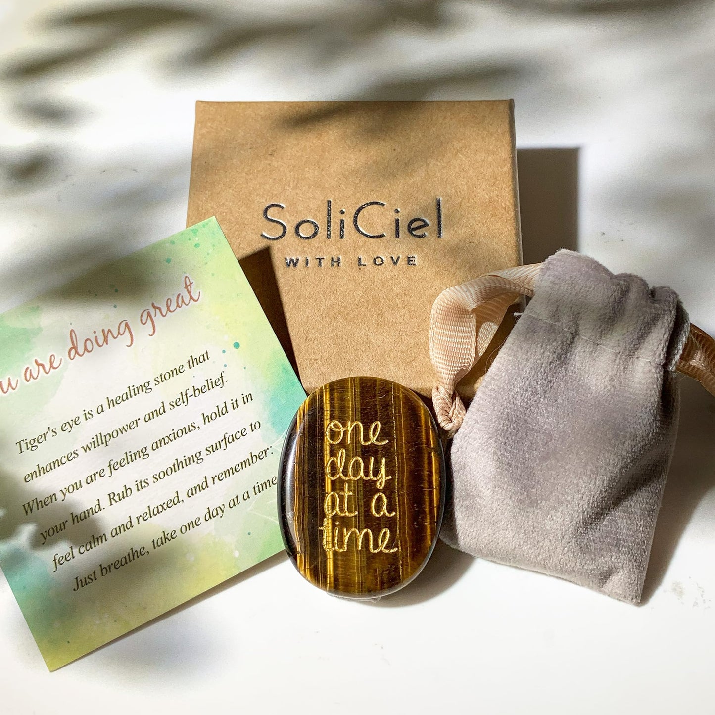 SOLICIEL Tiger Eye Affirmation Crystal, Sobriety AA Gifts Emotional Support Gifts Encouragement Anxiety Stress Relief Item for Men