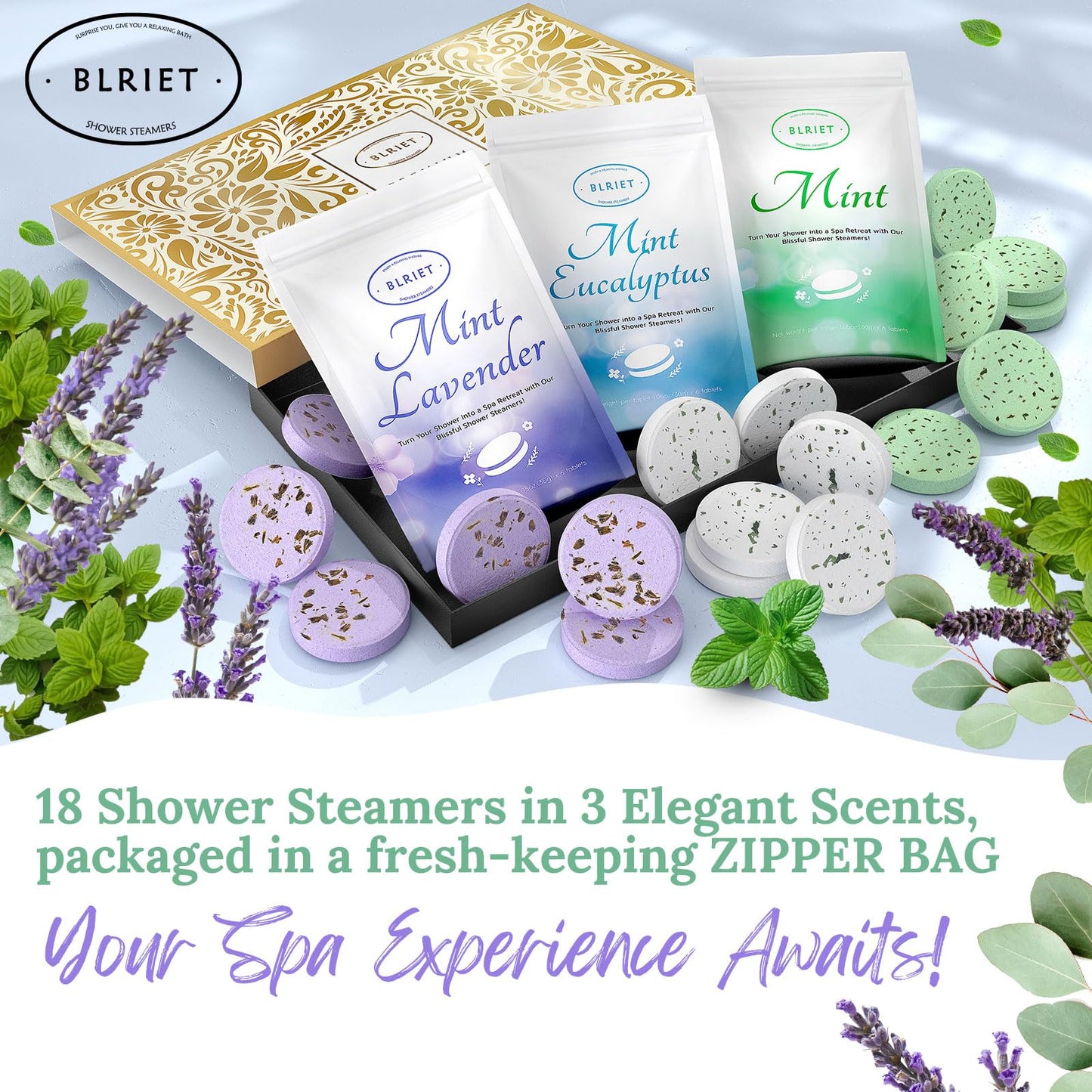 Shower Steamers Aromatherapy 18 Pack Gifts for Women Birthday Christmas Stocking Stuffers White Elephant Natural Essential Oils Stress Relief Mint Lavender Relaxation for Mom her him Men Teens Adults