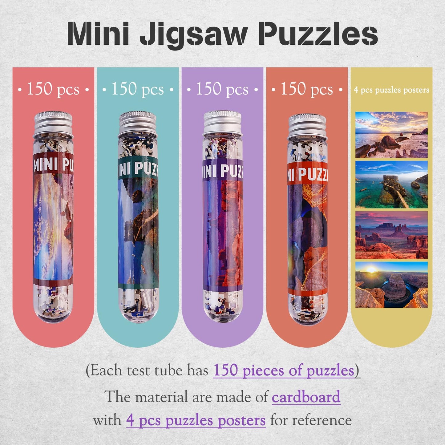 Small Jigsaw Puzzles for Adults Challenging Puzzle Small Puzzles Mini Jigsaw Puzzles for Teens 150 Pieces Micro Tiny Puzzle Mountains Landscape Beach Scenery Travel Puzzles 6 x 4 inch 4 Packs