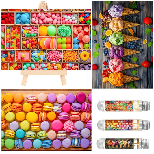 BJscoe Small Jigsaw Puzzles for Adults 150 Pieces Mini Jigsaw Puzzles Challenging Vintage Candy 6 x 4 Inches, 3 Pcs,Mini Easel Included