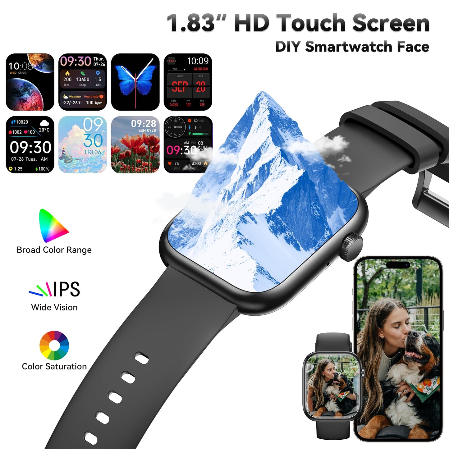 Smart Watch for Men Women, 1.83" Fitness Watch (Answer/Make Call), Smartwatch with Heart Rate/Blood Pressure, Sleep Tracker, Pedometer, 120+ Sport Modes,IP68 Waterproof Fitness Tracker for Android IOS